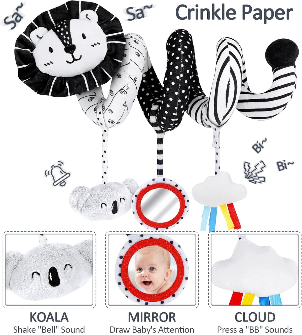 Baby Spiral Black and White Contrast Stroller Toy Size M Packaging status original