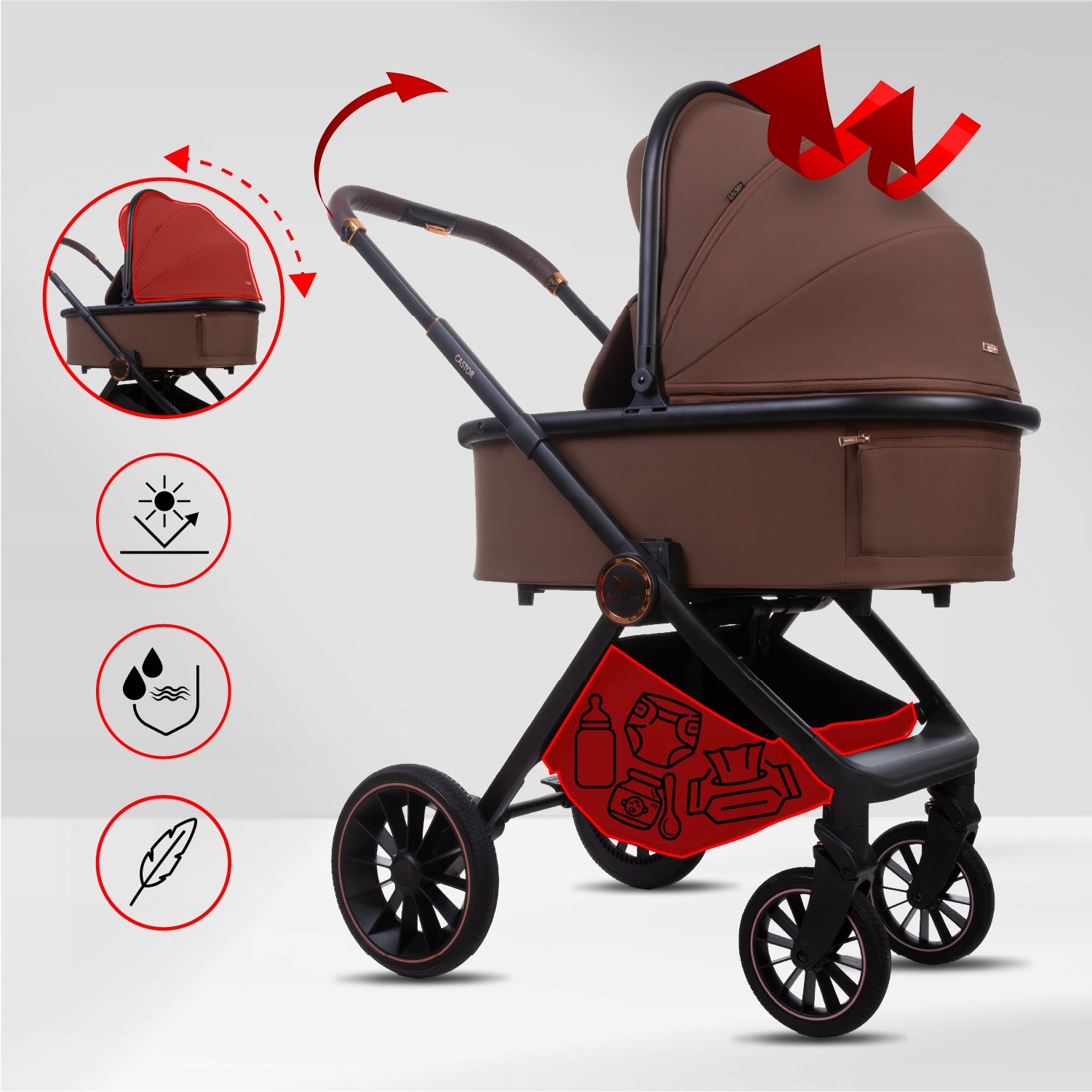 Baby Stroller 2in1 BabyLux CASTOR Stroller Gondola Lightweight Folding Set Manufacturer code CASTOR_2W1_BROWNIE