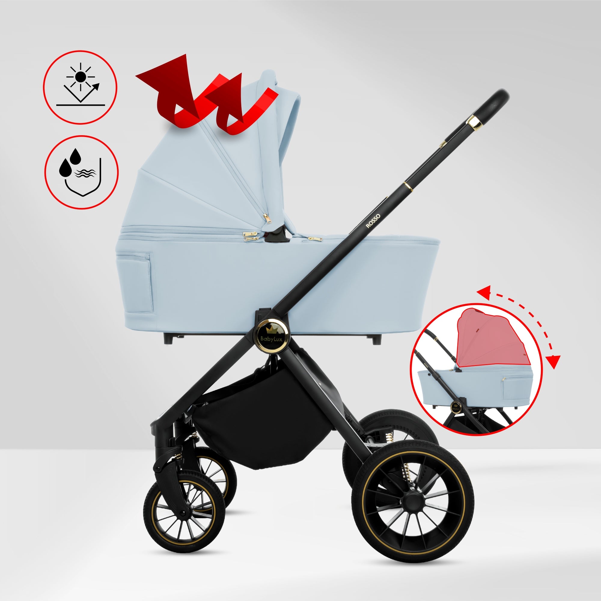 Baby Stroller 2in1 BabyLux ROSSO Multifunctional Set From Birth Lightweight Packaging status original