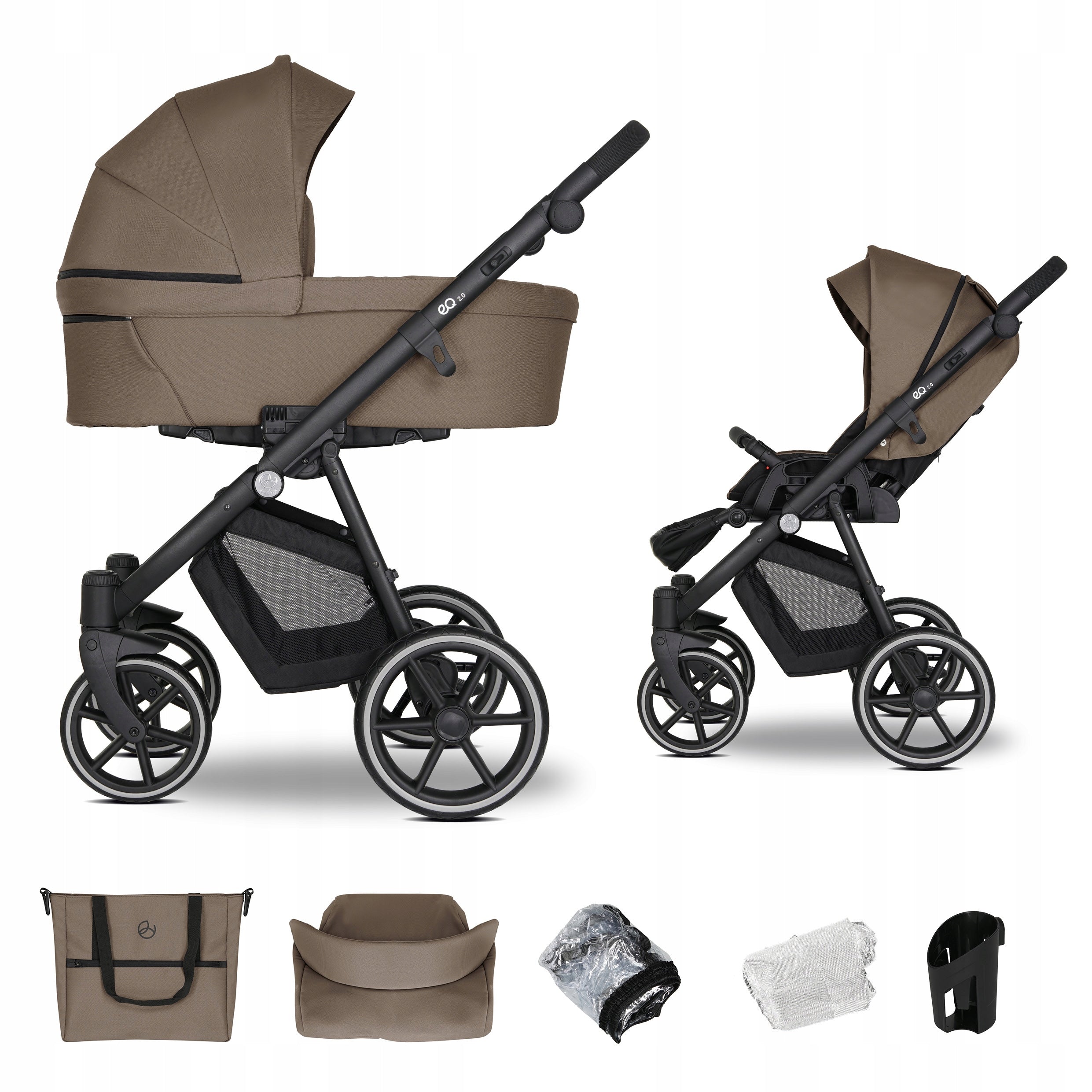 Baby Stroller 2in1 EMJOT EQ 2.0 multifunctional dark beige accessories bag