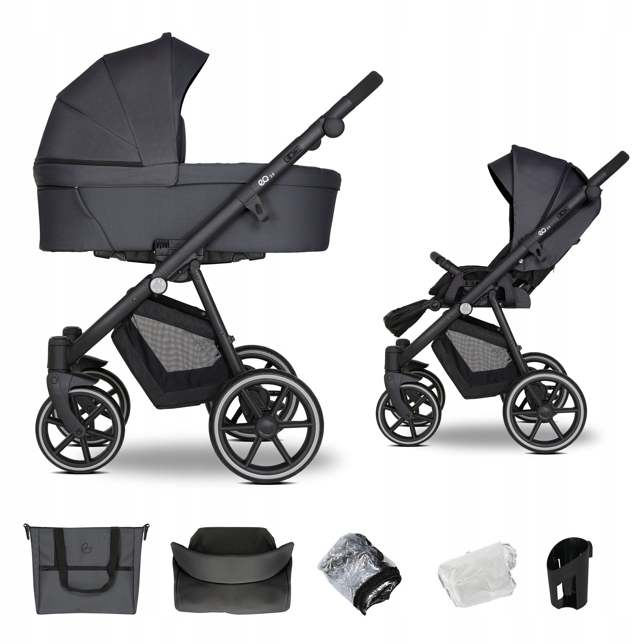 Baby Stroller 2in1 EMJOT EQ 2.0 multifunctional graphite accessories bag