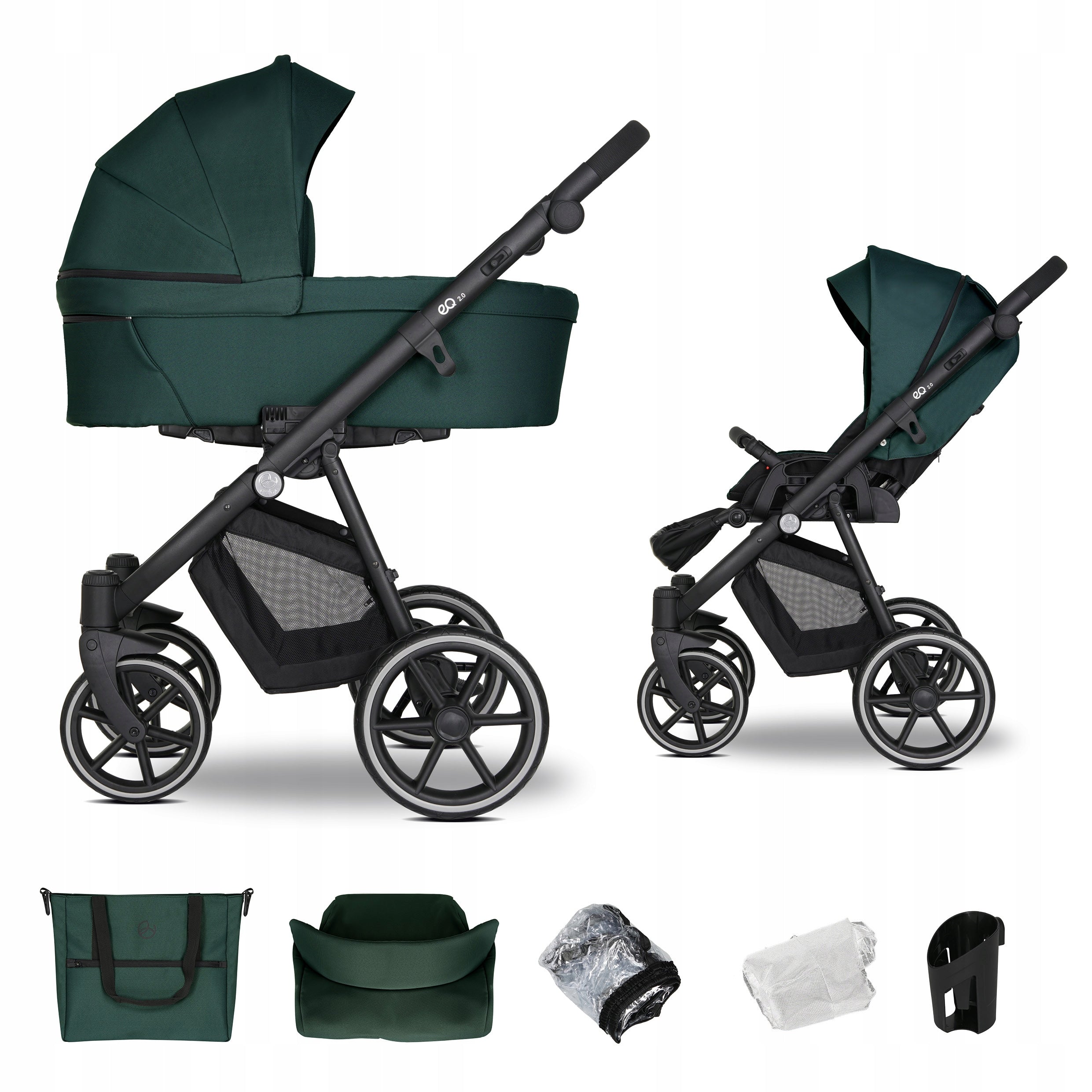 Baby Stroller 2in1 EMJOT EQ 2.0 multifunctional green accessories bag