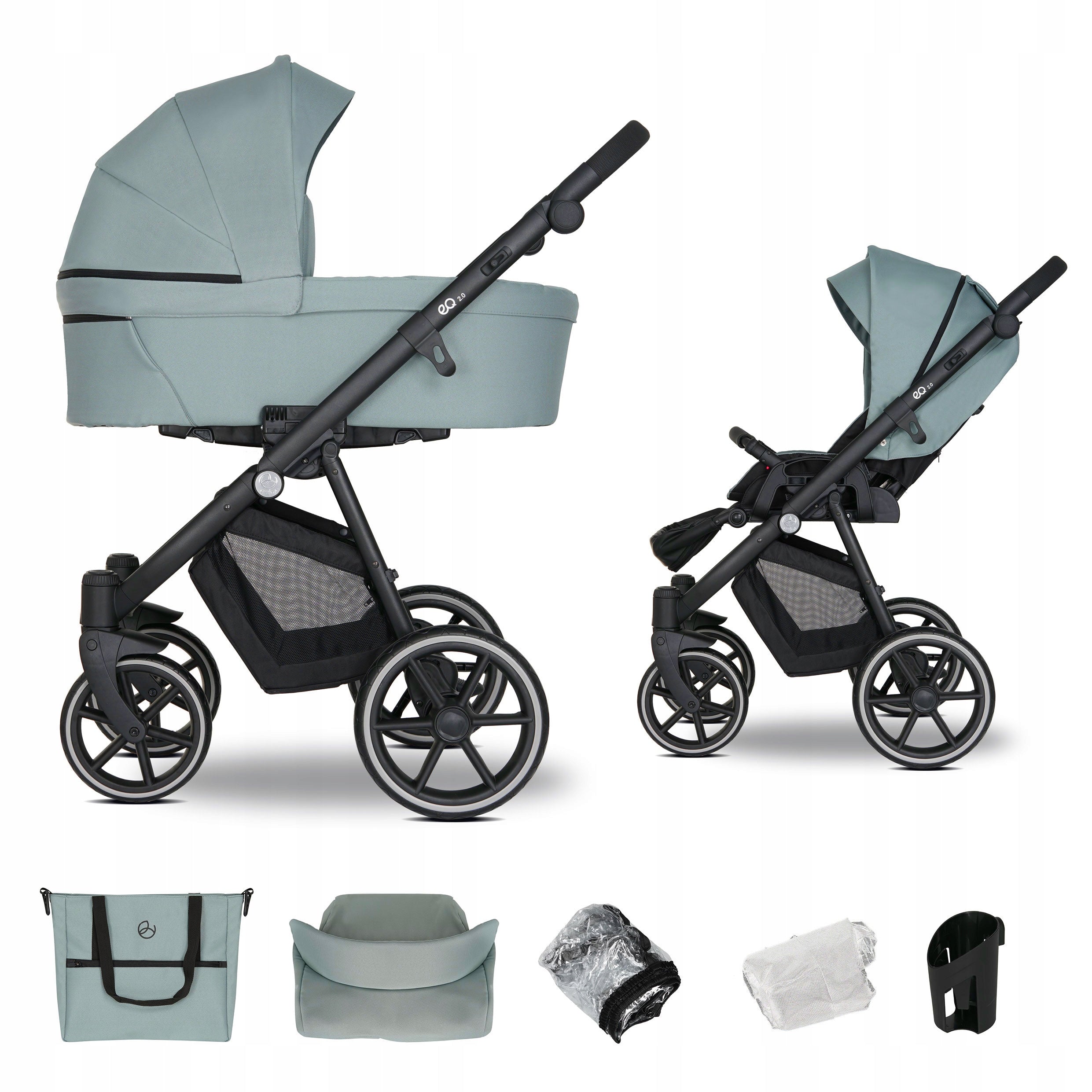 Baby Stroller 2in1 EMJOT EQ 2.0 multifunctional pistachio accessories bag
