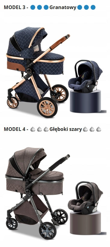 Baby Stroller 3in1 Gondola - Stroller - Carrier - Car Seat Manufacturer code Premium Creamy White