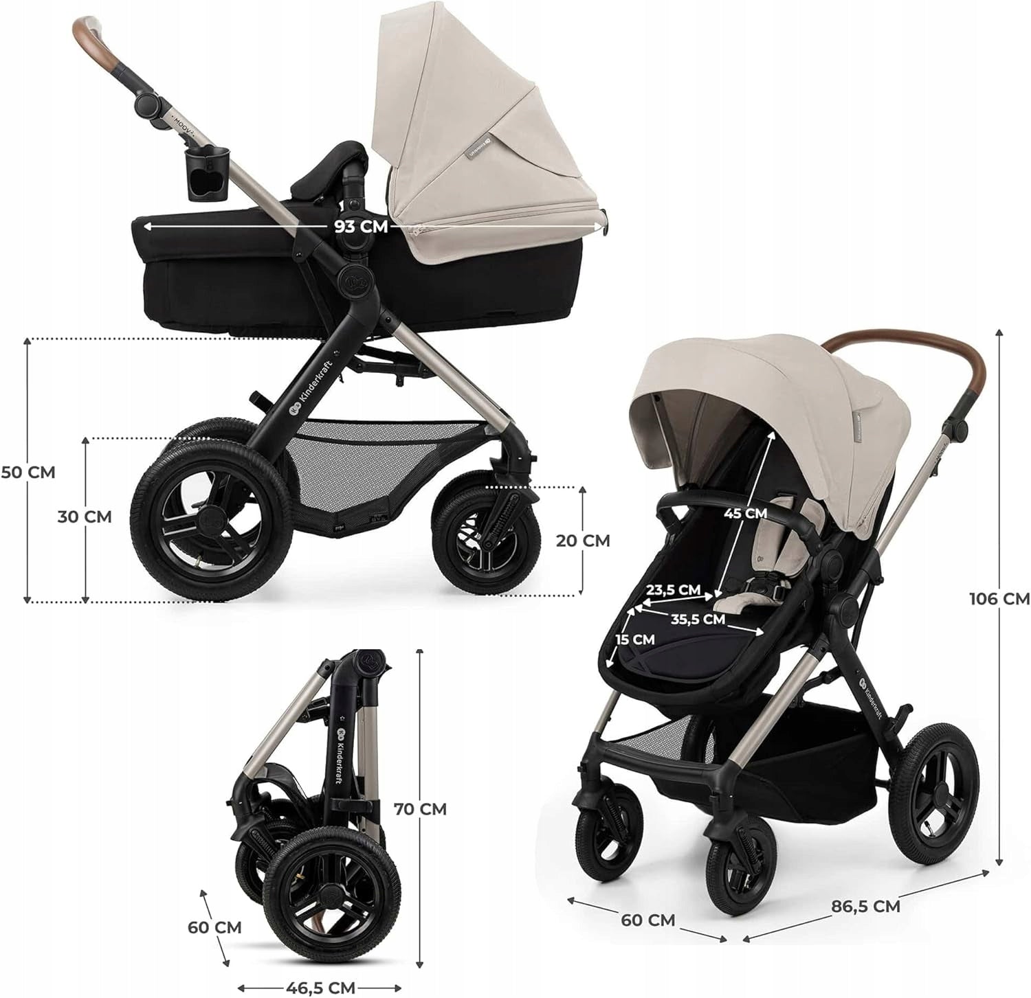Baby Stroller 3in1 Kinderkraft MOOV 2 AIR Multifunctional Seat Grey Manufacturer code KSMOOV02GRY0000