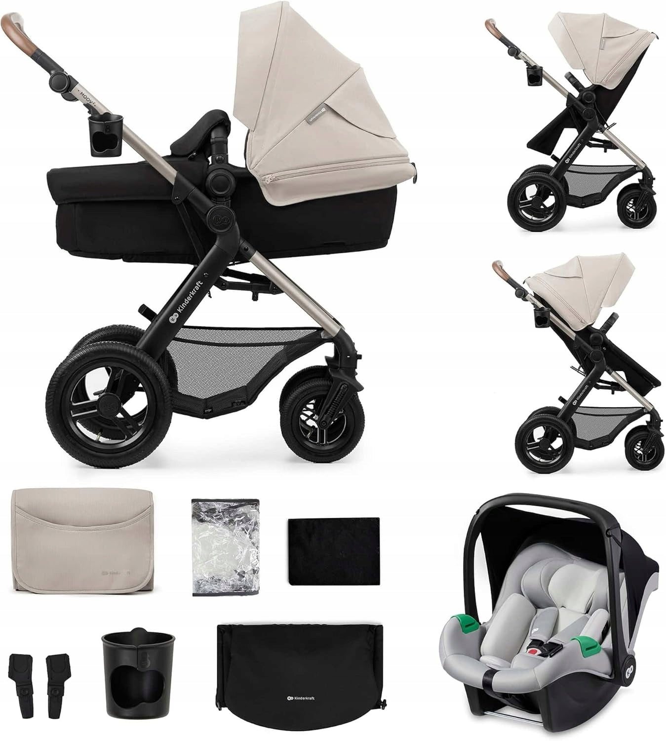 Baby Stroller 3in1 Kinderkraft MOOV 2 AIR Multifunctional Seat Grey