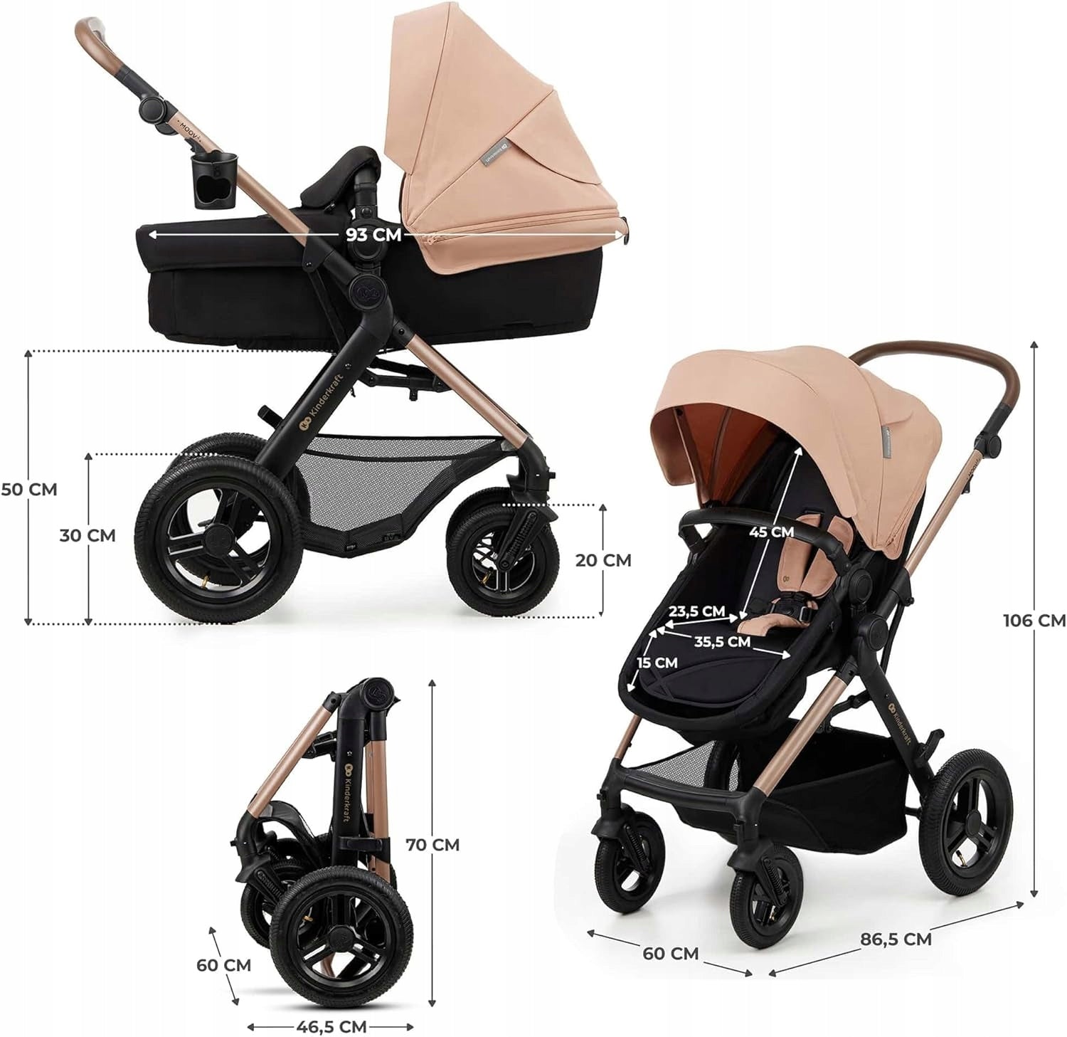 Baby Stroller 3in1 Kinderkraft MOOV 2 AIR Seat Multifunctional Beige Brand Kinderkraft