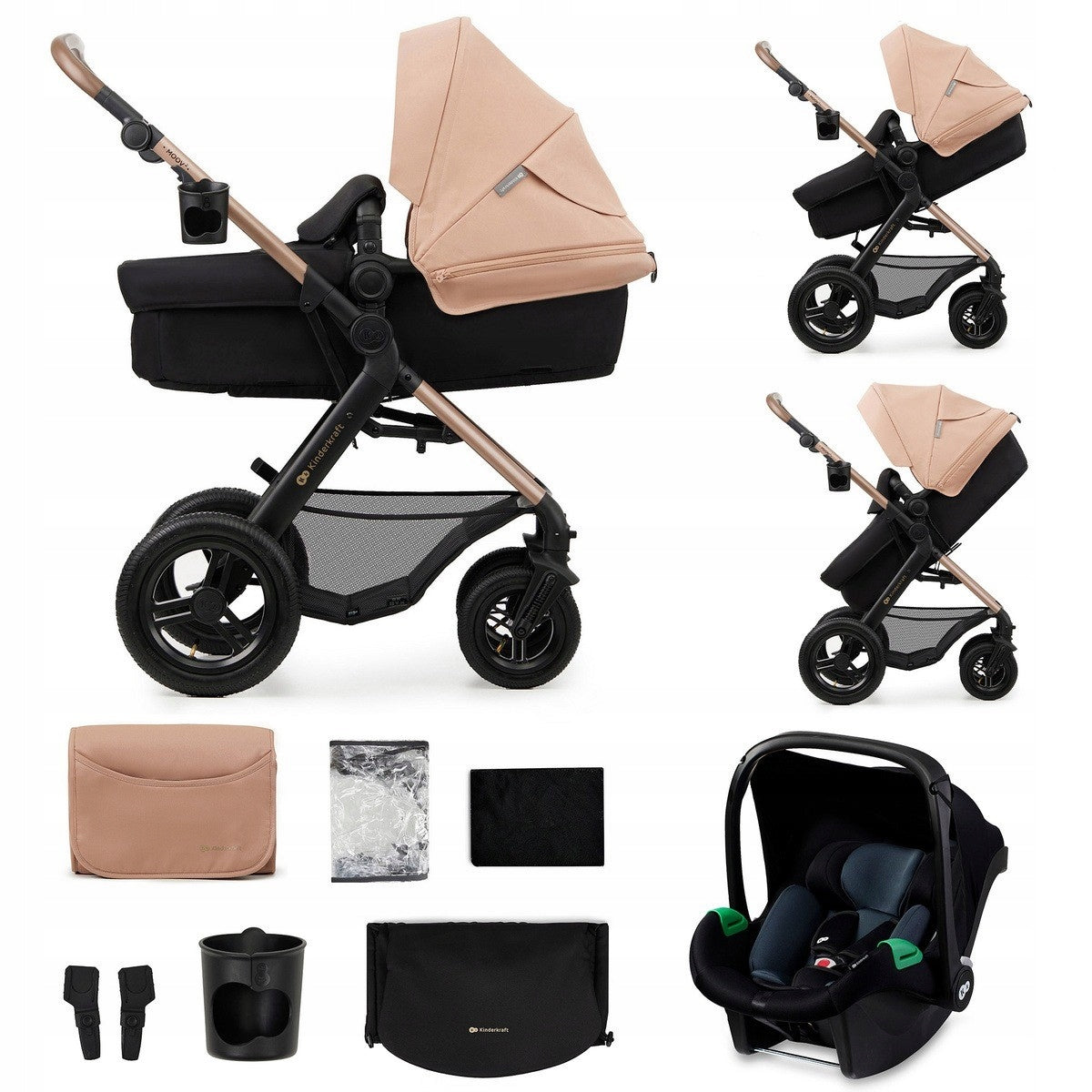 Baby Stroller 3in1 Kinderkraft MOOV 2 AIR Seat Multifunctional Beige