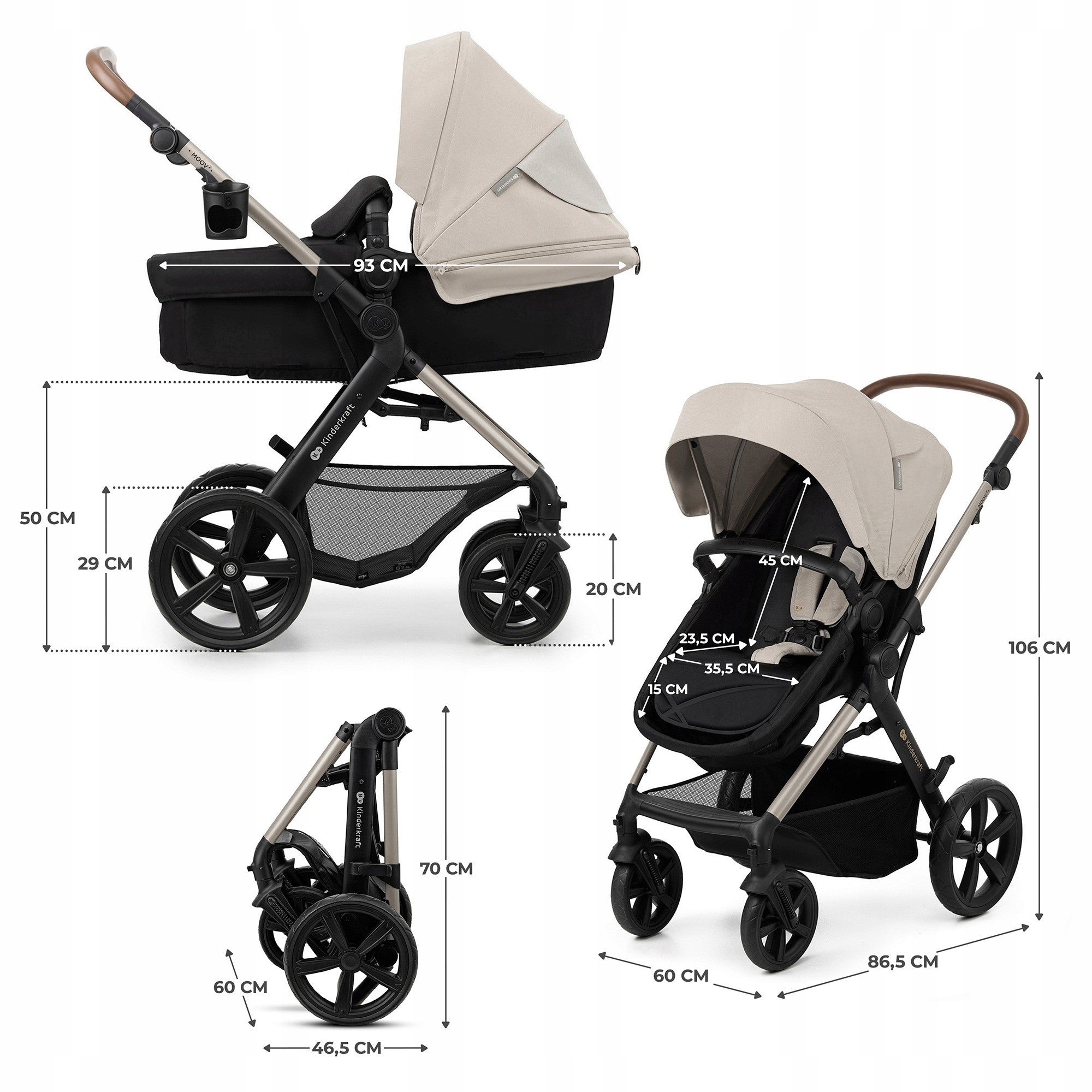 Baby Stroller 3in1 Kinderkraft MOOV 2 Multifunctional Seat Grey Brand Kinderkraft