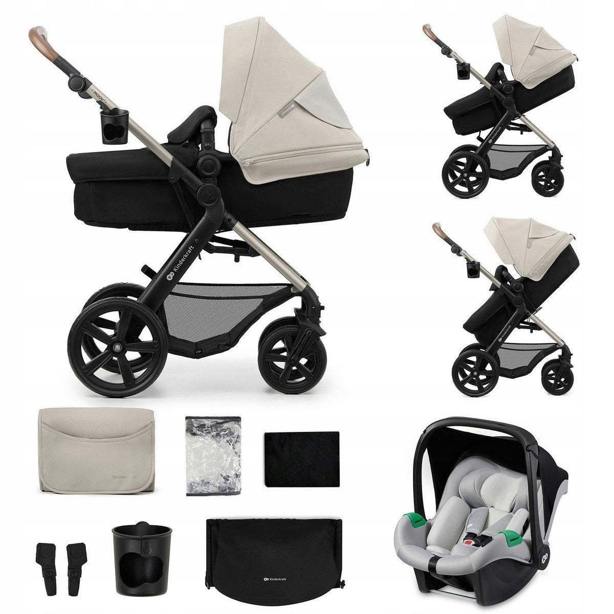 Baby Stroller 3in1 Kinderkraft MOOV 2 Multifunctional Seat Grey