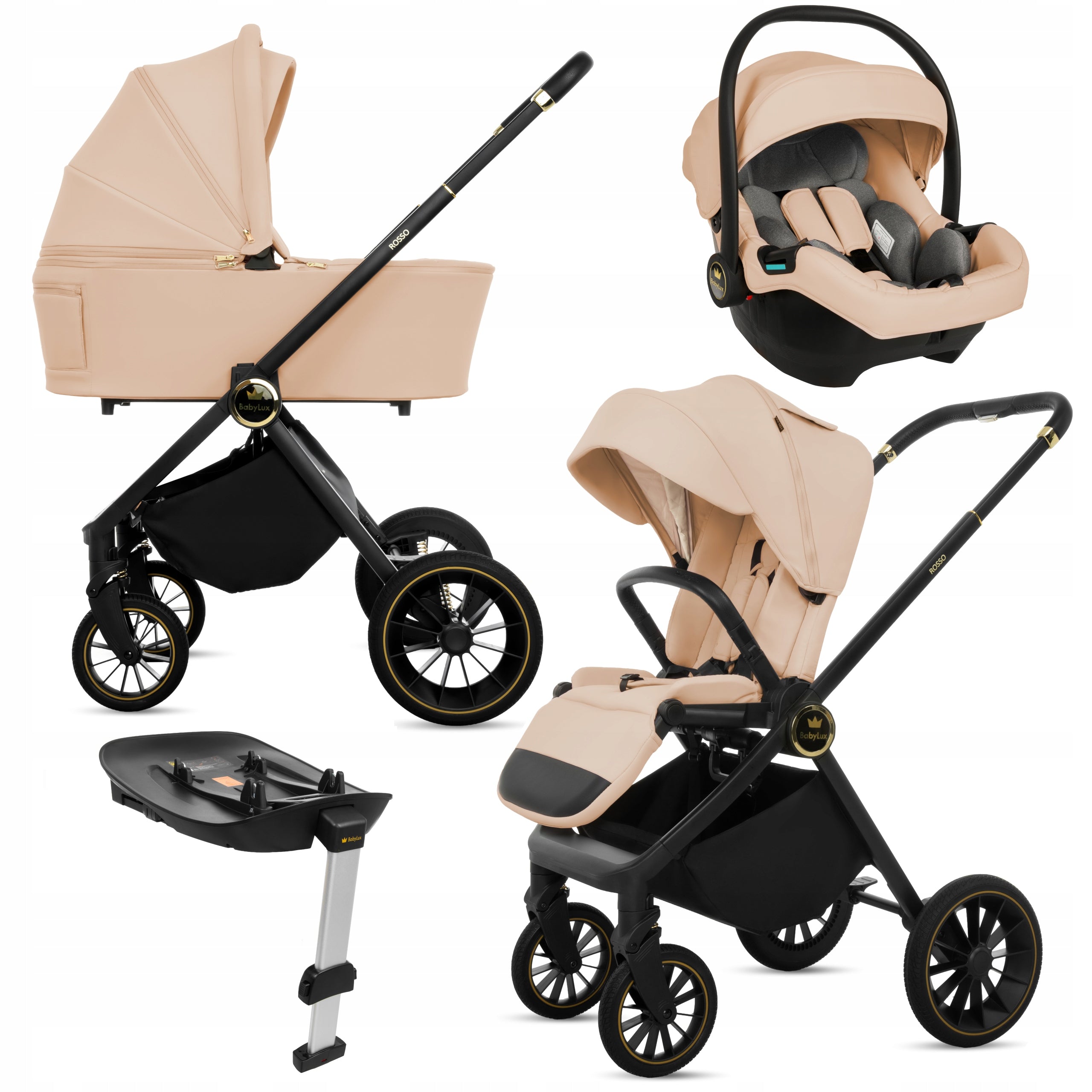 Baby Stroller 4in1 BabyLux ROSSO Stroller Gondola Seat Base Isofix