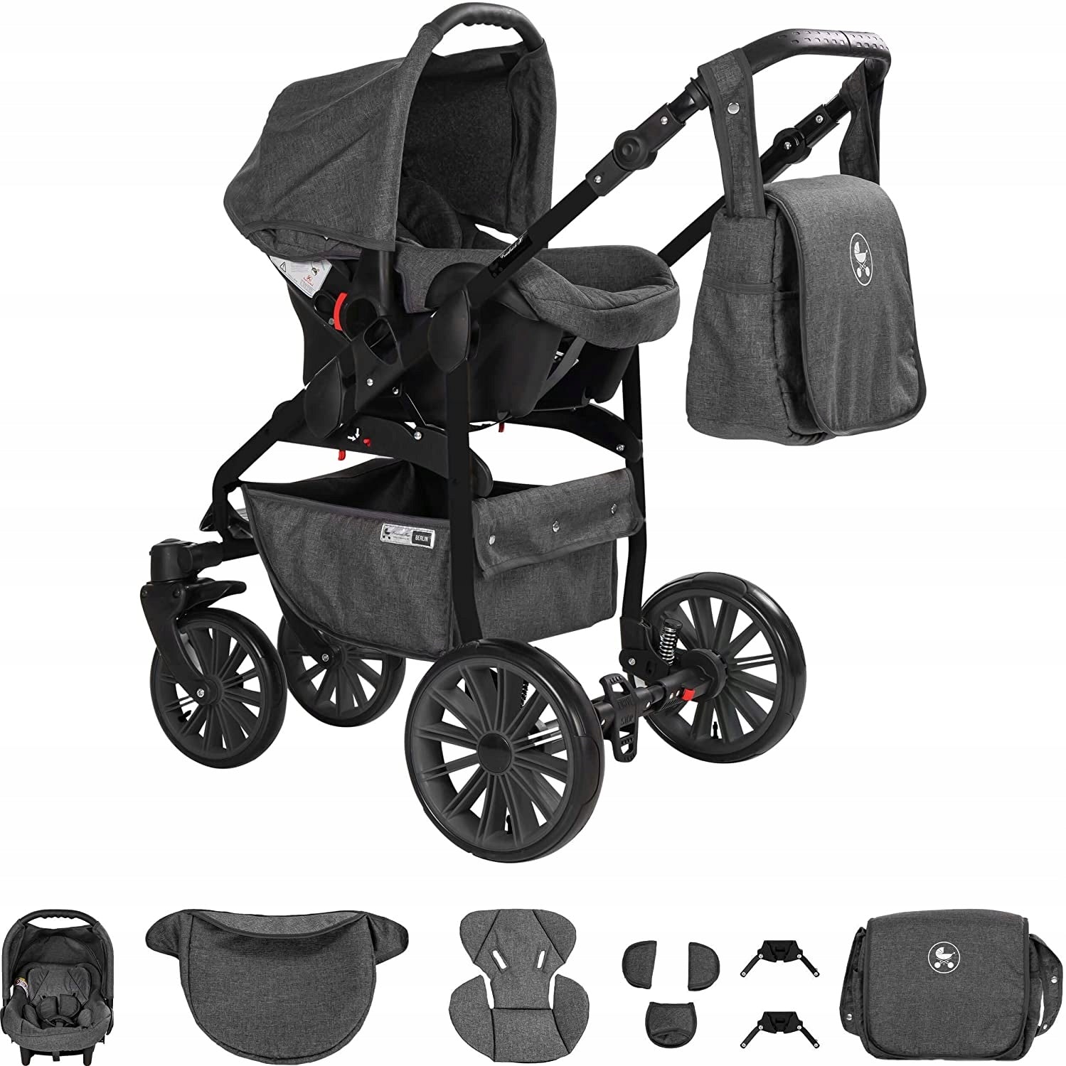 Baby Stroller 4in1 Friedrich Hugo Berlin Grey Night Stroller For Baby Manufacturer code PCS_BERLIN-DE-AIR-ISO-GS-02