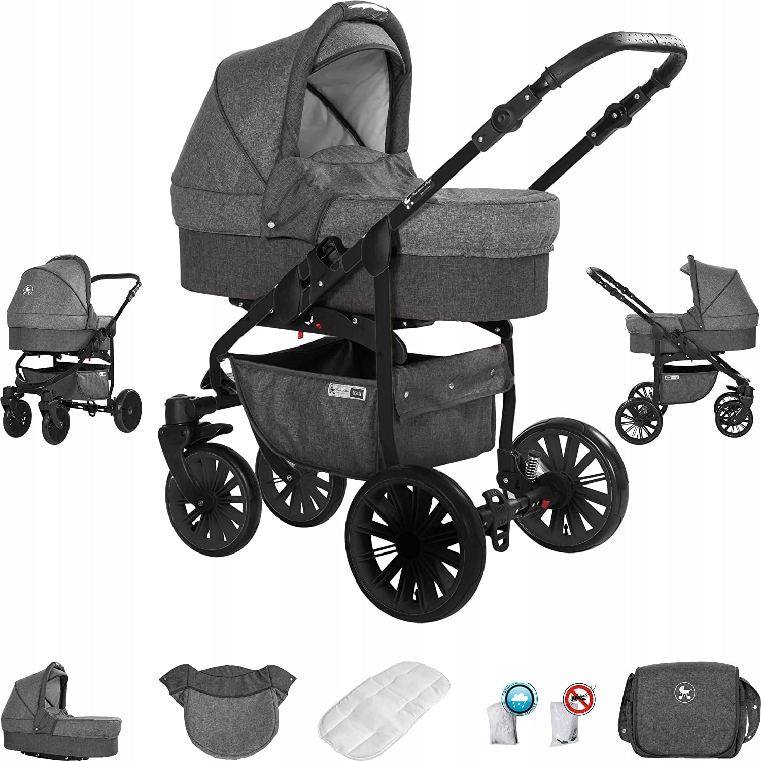 Baby Stroller 4in1 Friedrich Hugo Berlin Grey Night Stroller For Baby
