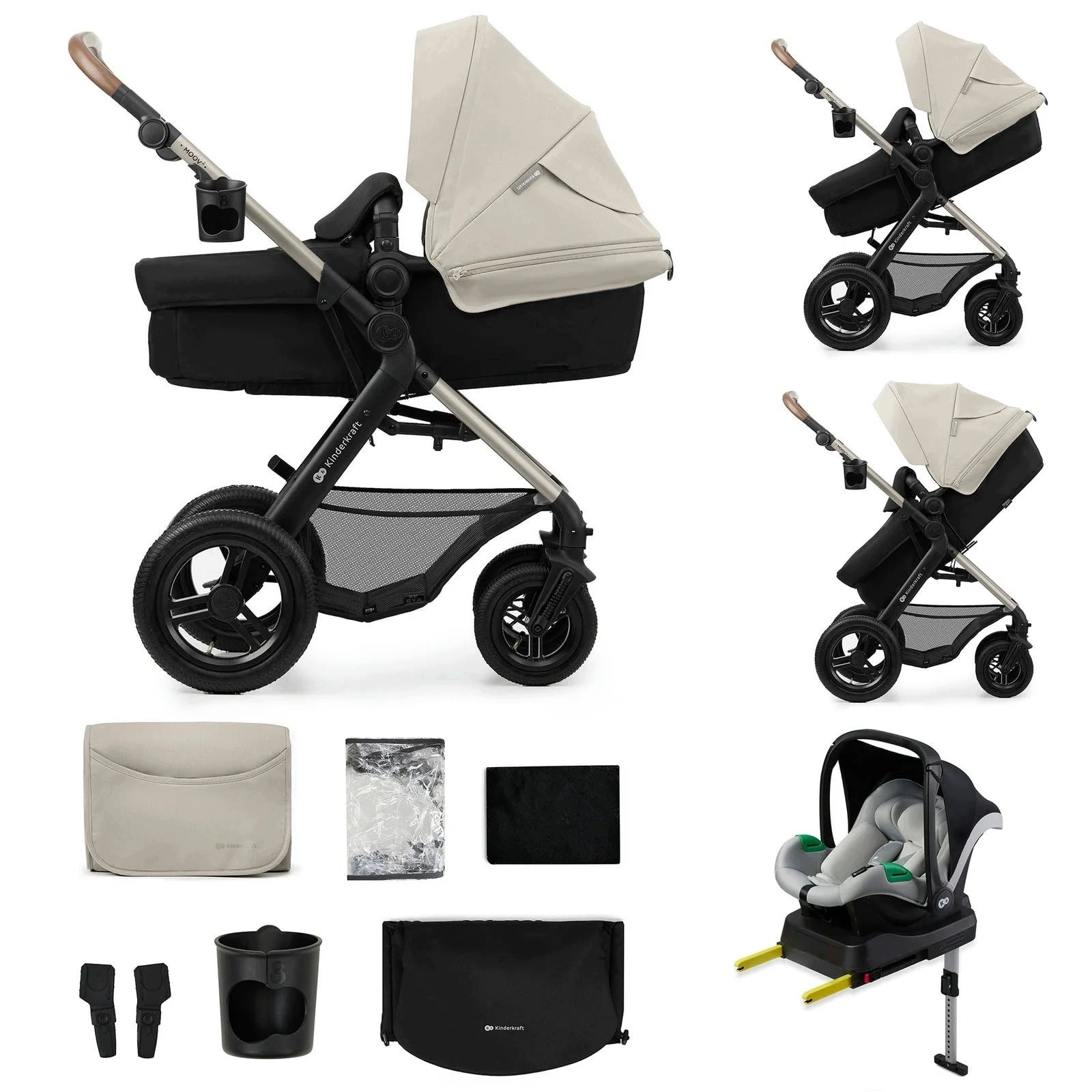 Baby Stroller 4in1 Kinderkraft Moov 2 Grey Air Pumped Wheels Full Set Packaging status original