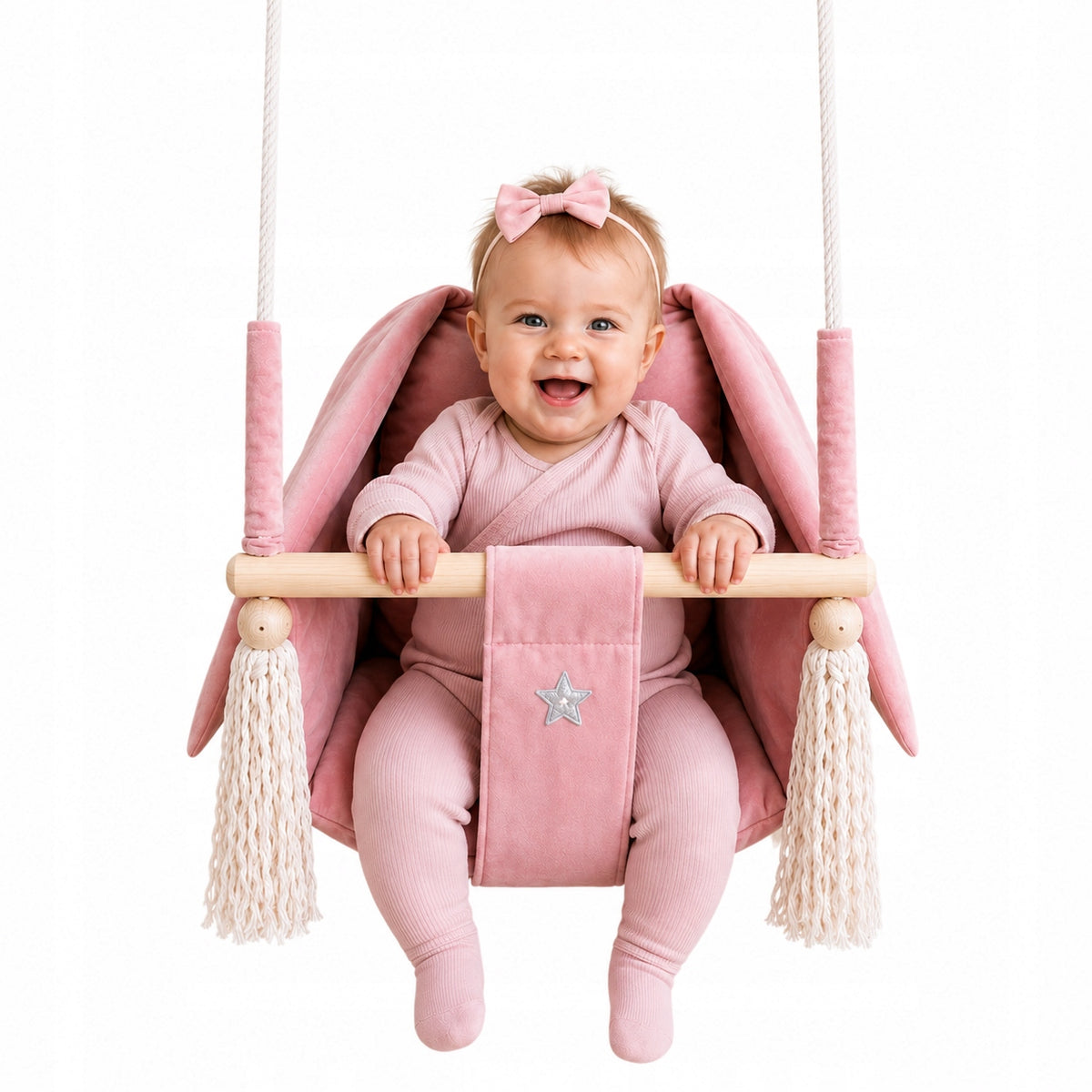 Baby Swing Wooden RABBIT with Backrest and Straps for Home and Garden