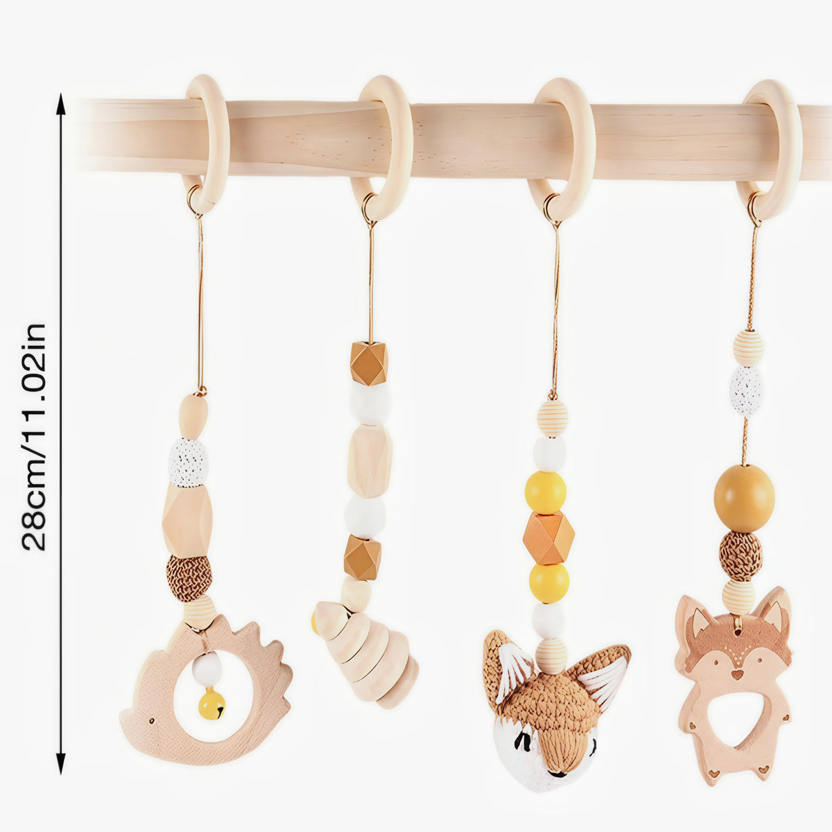 Baby Teether Set of 4pcs Wood Hedgehog Fox Toy Brand no brand