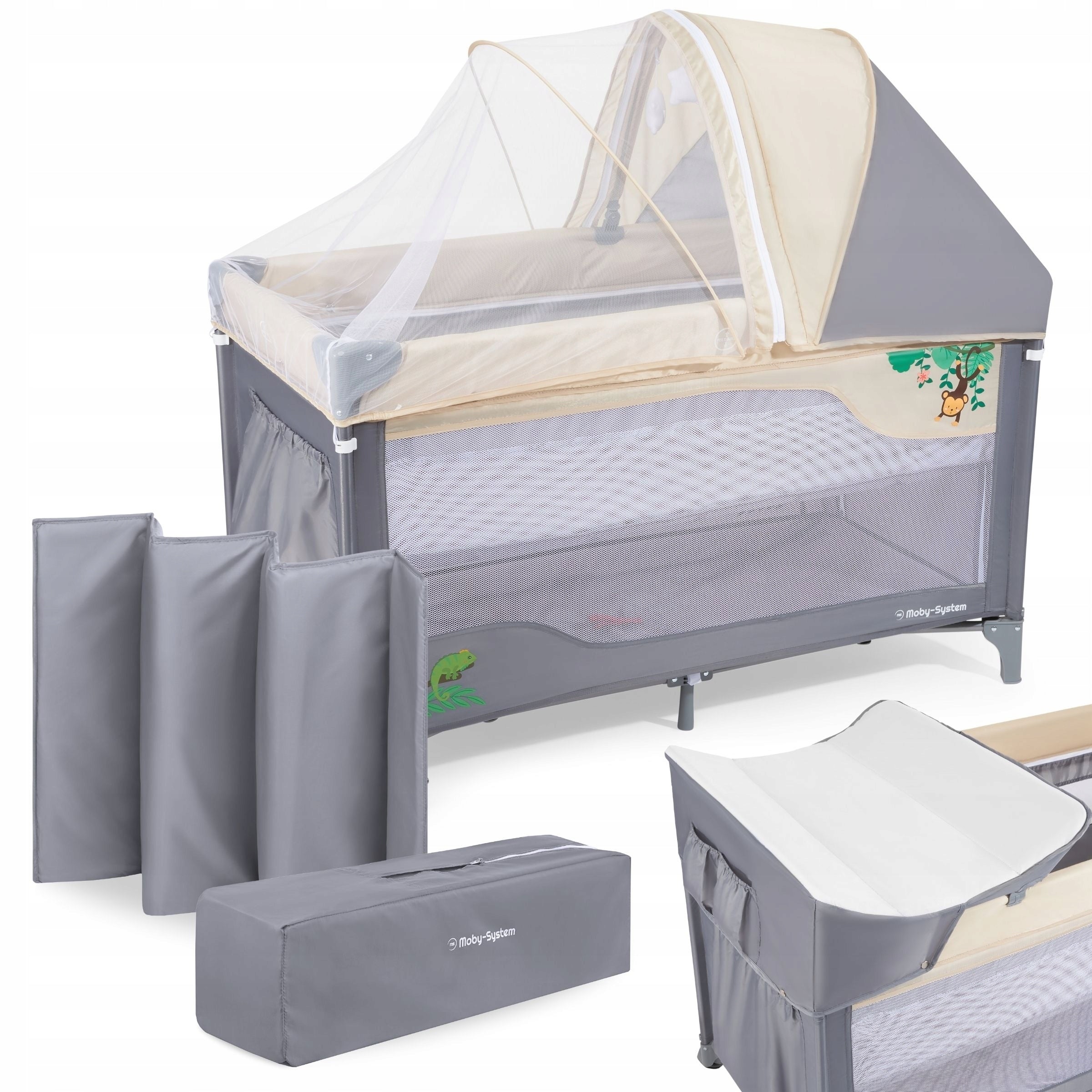 Baby Travel Cot Folding Changing Table On Top Bag Transportation.