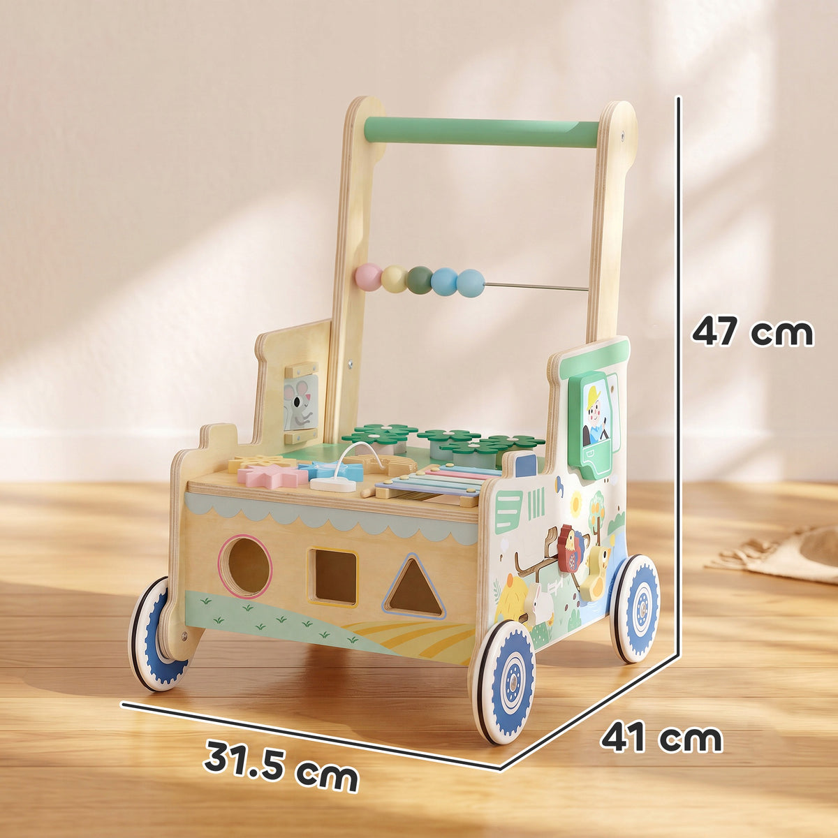 Baby Walker-Pusher with Wheels, Blocks and Montessori Storage Brand AIYAPLAY