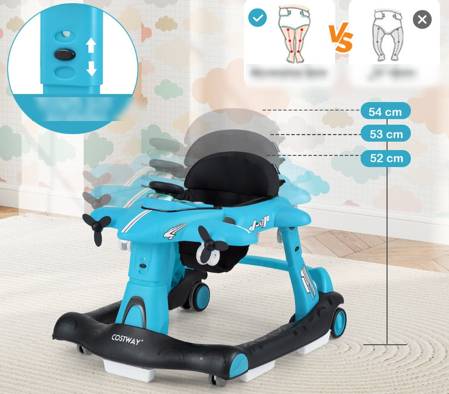 Baby Walker Riding Pusher Interactive Airplane LED Music Table