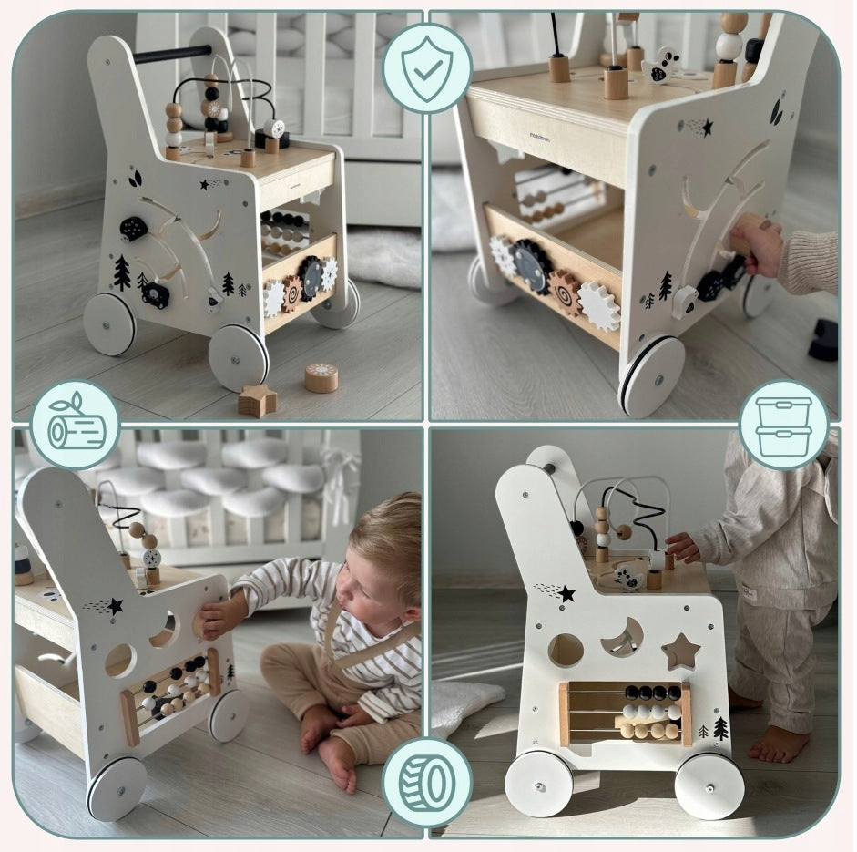 Baby Walker Wooden Pusher 6in1 with Educational Table Function Manufacturer code chodzik dla dziecka drewniany