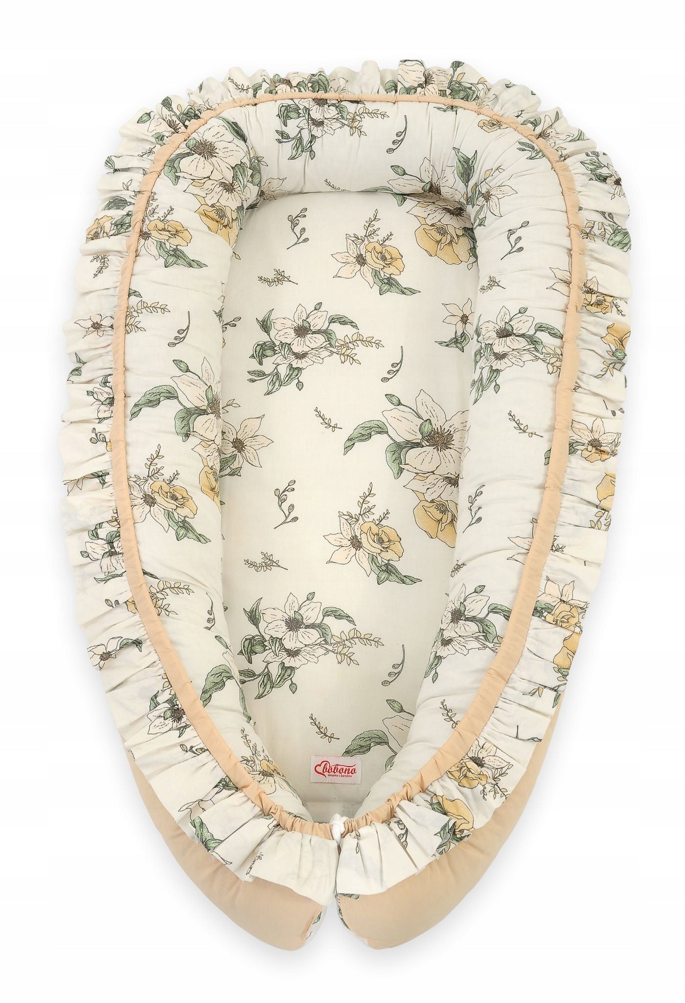 Baby cocoon playpen swaddle Premium with frill - Clematis on beige Product width 55 cm
