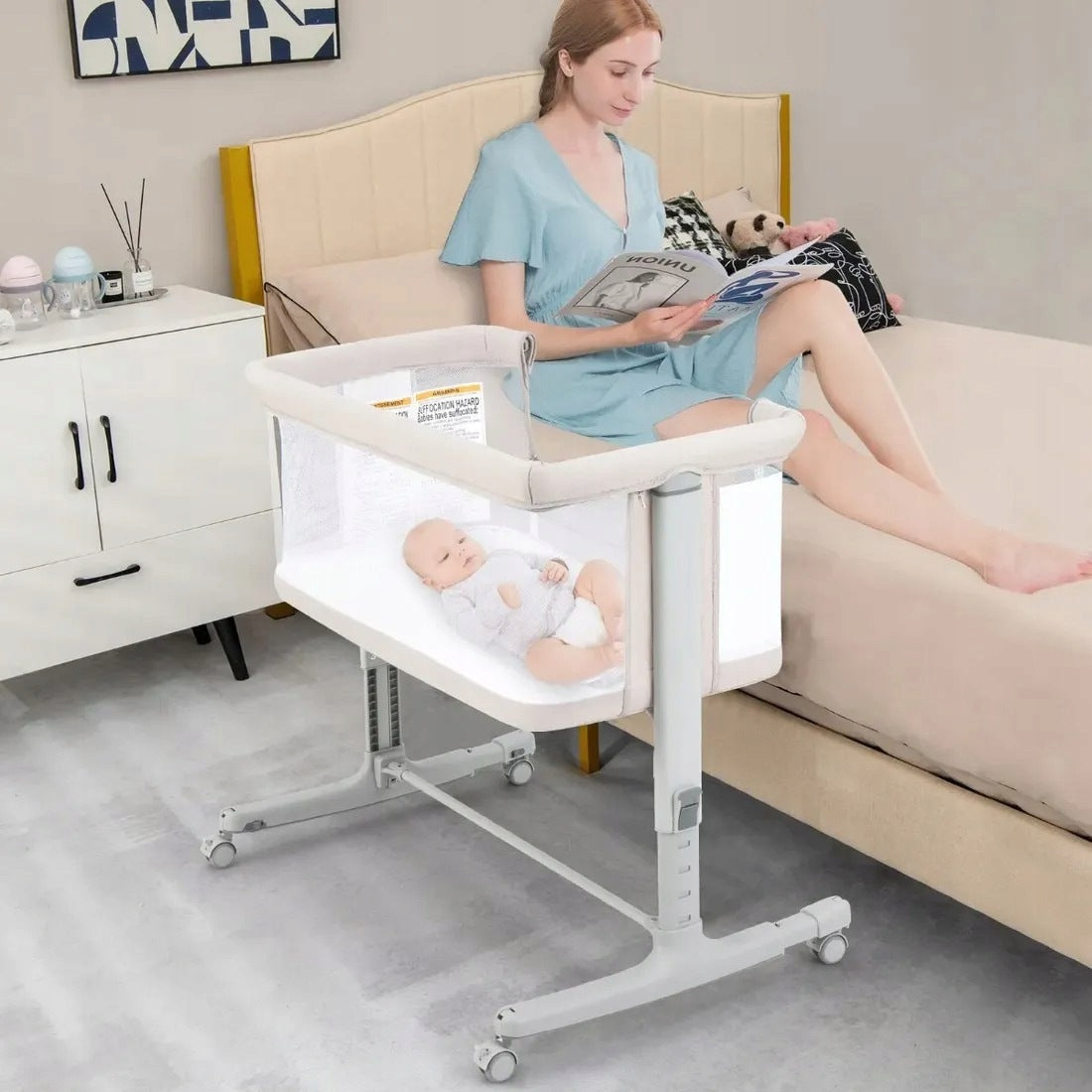 Baby cot 3 in 1 Travel cot with lowered side beige Manufacturer code BC10258BE