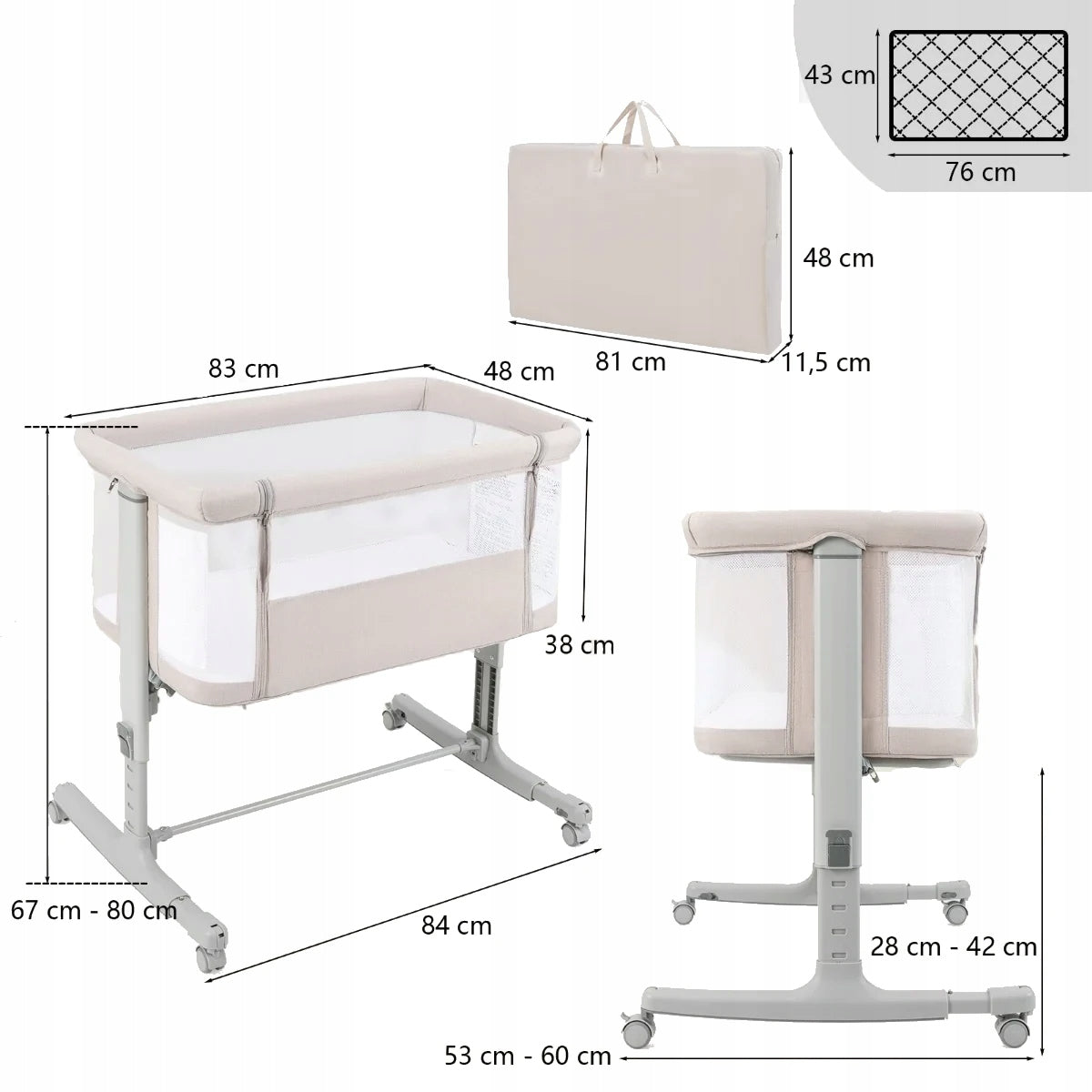 Baby cot 3 in 1 Travel cot with lowered side beige Packaging status original