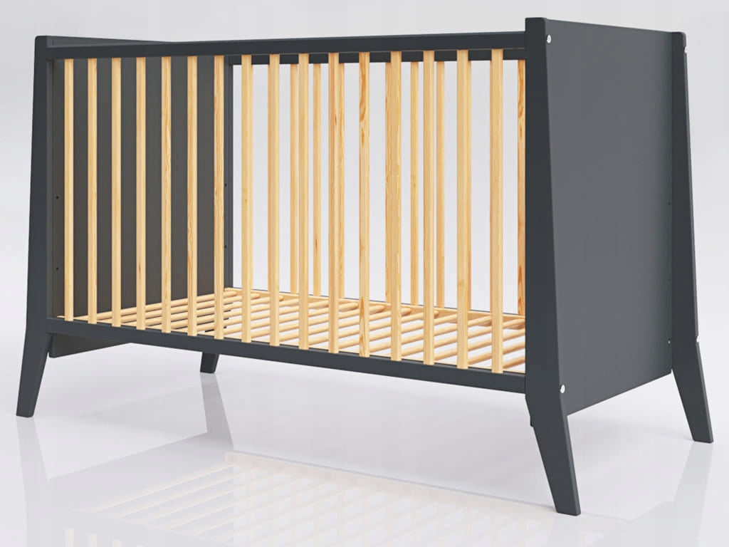 Baby cot Cosmo anthracite/pine 120x60 teethers wood EU standard Packaging status original