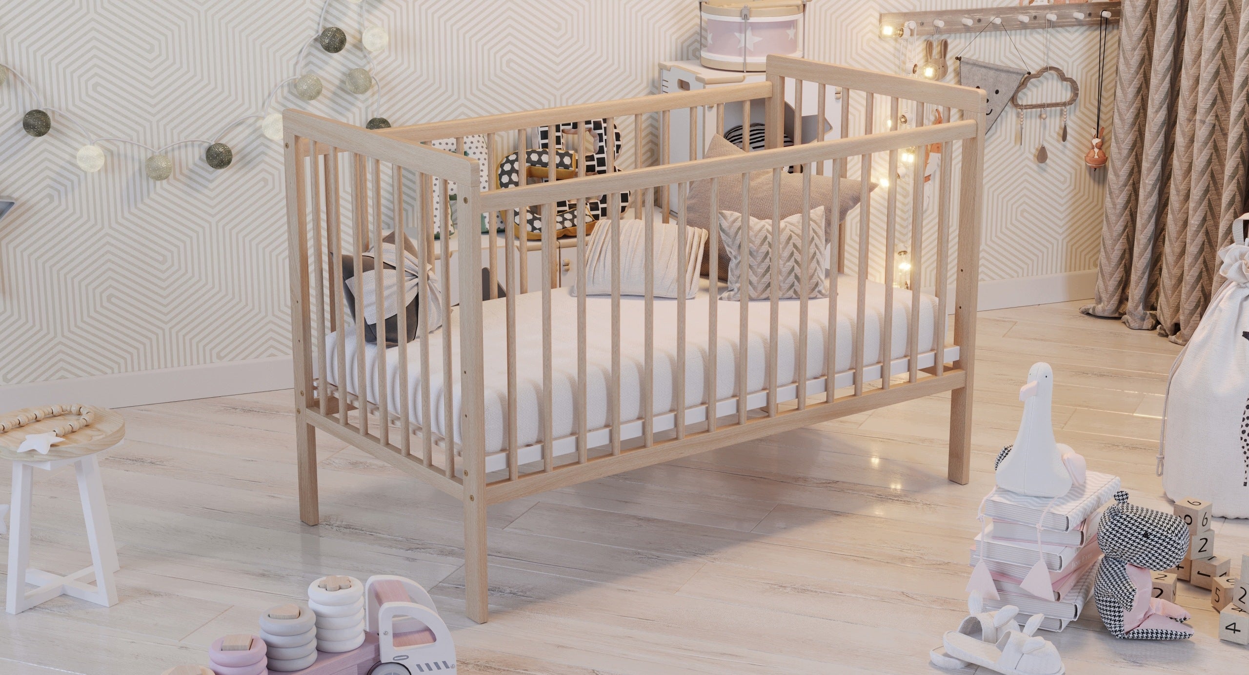 Baby cot KOTTO MIA 120x60 cm 100% Solid Beech Wood | Natural Packaging status original