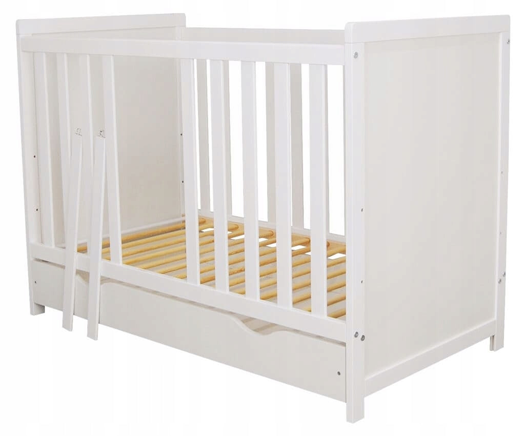 Baby cot Lily with drawer 120x60 white teethers wood EU standard Medical device no