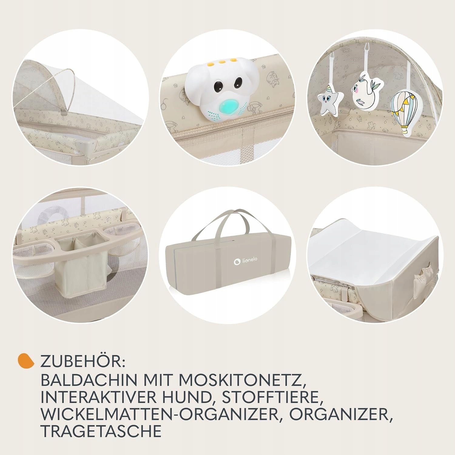 Baby cot Lionelo Sven Plus 4in1 mosquito net changing table Color beige