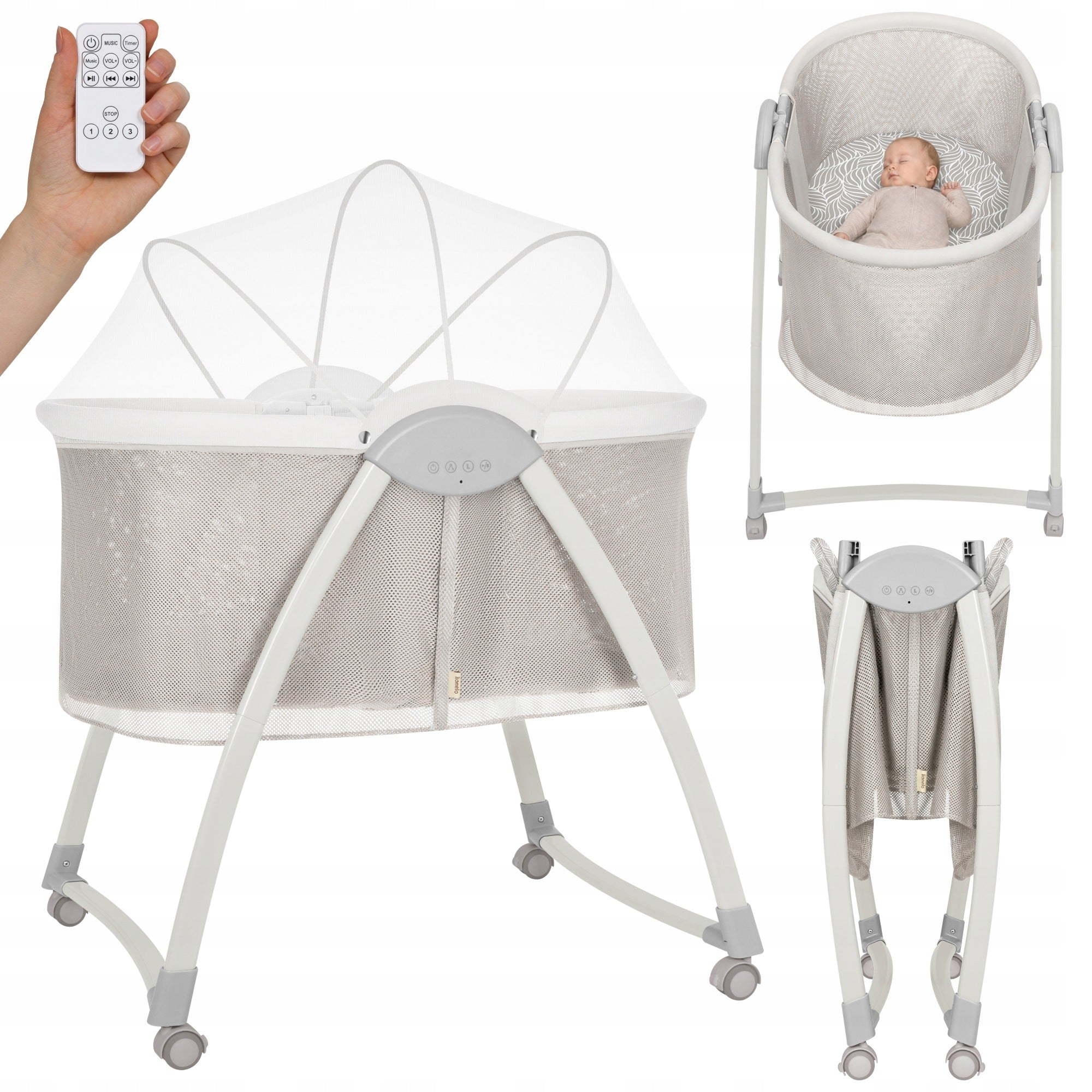 Baby cot WITH MOSQUITO NET CRADLE FOLDING 2in1 wheels Lionelo Gaya