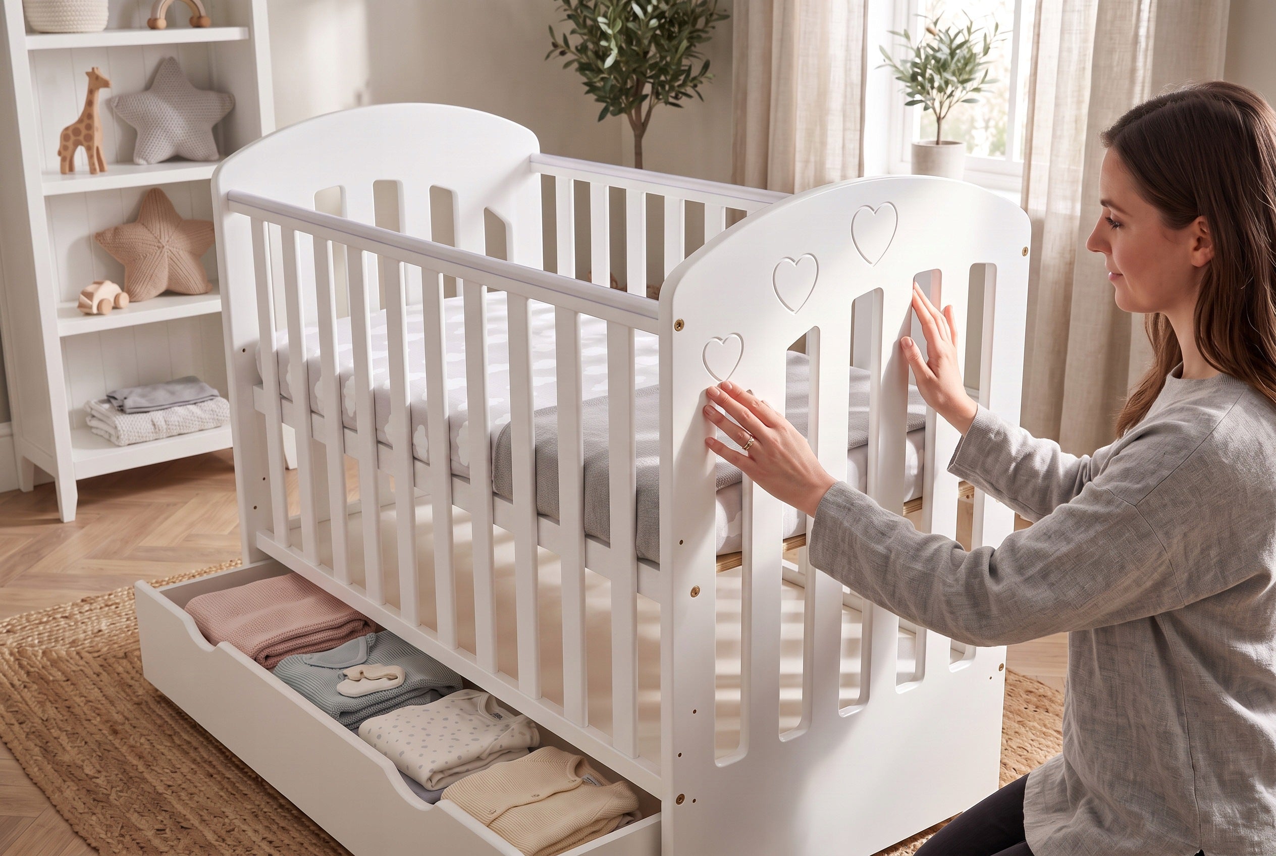 Baby cot with drawer with couch 120x60 white POLA