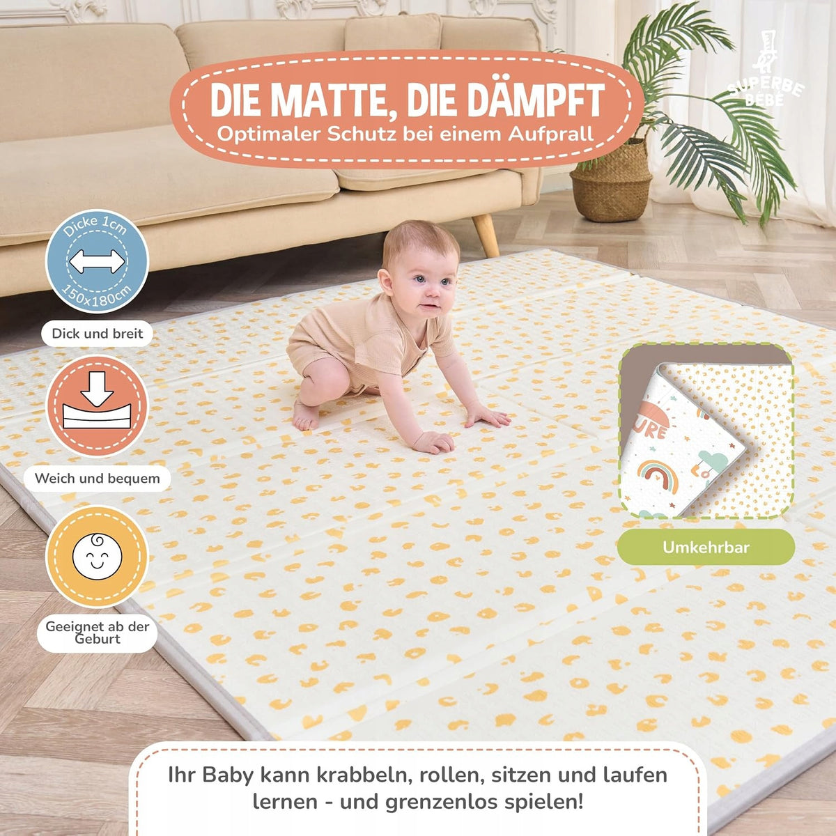 Baby crawling mat foldable 150 x 180 x 1 cm Brand Superbe Bebe