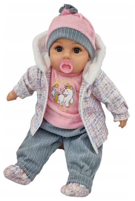 Baby doll speaks and sings pacifier + bottle 45cm