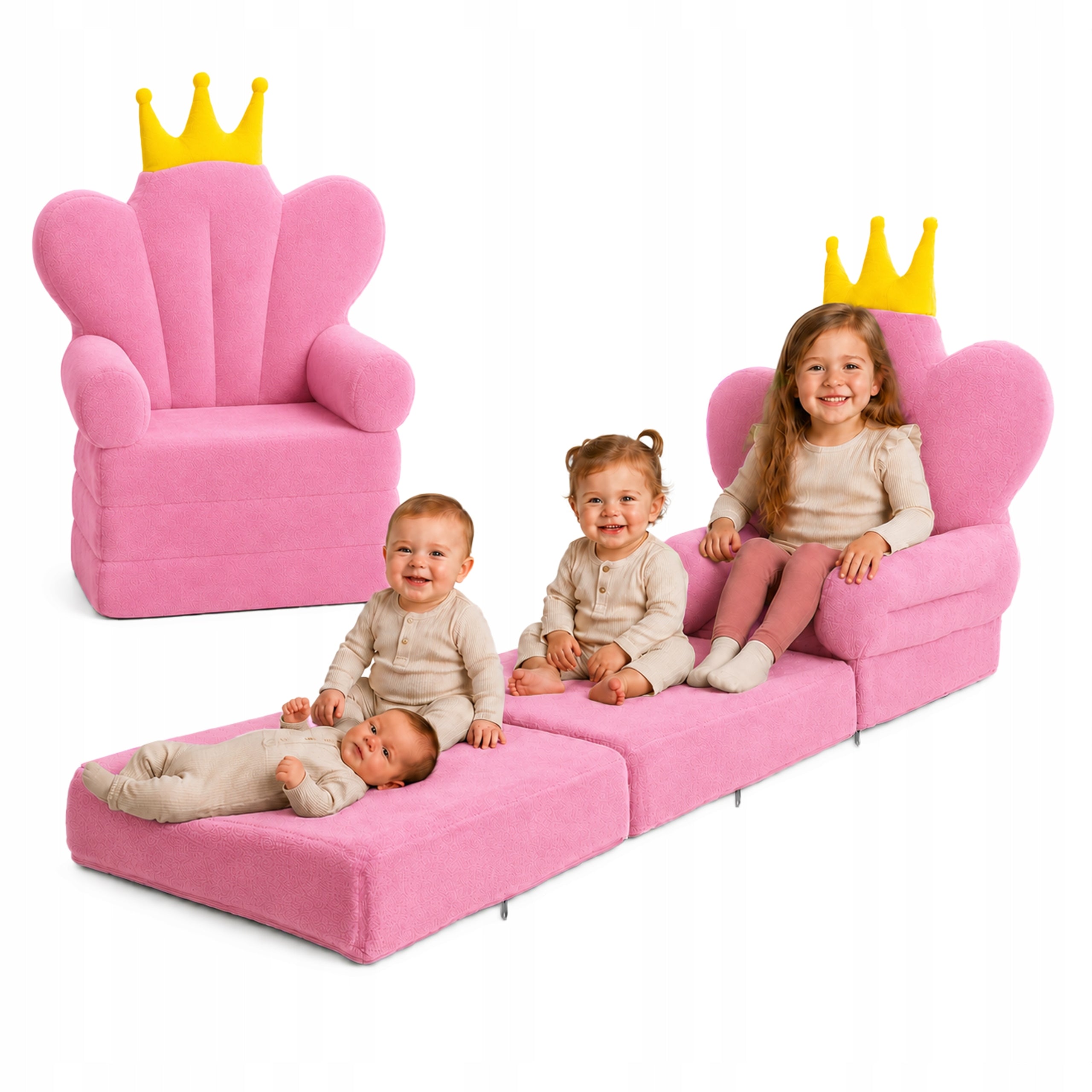 Baby high chair pink throne plush couch with crown children's armchair