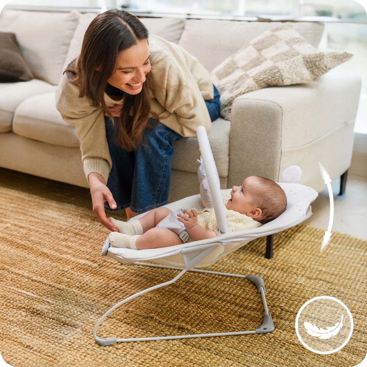 Baby lounger MoMi GLOSSY beige - melodies vibration toy Brand MoMi