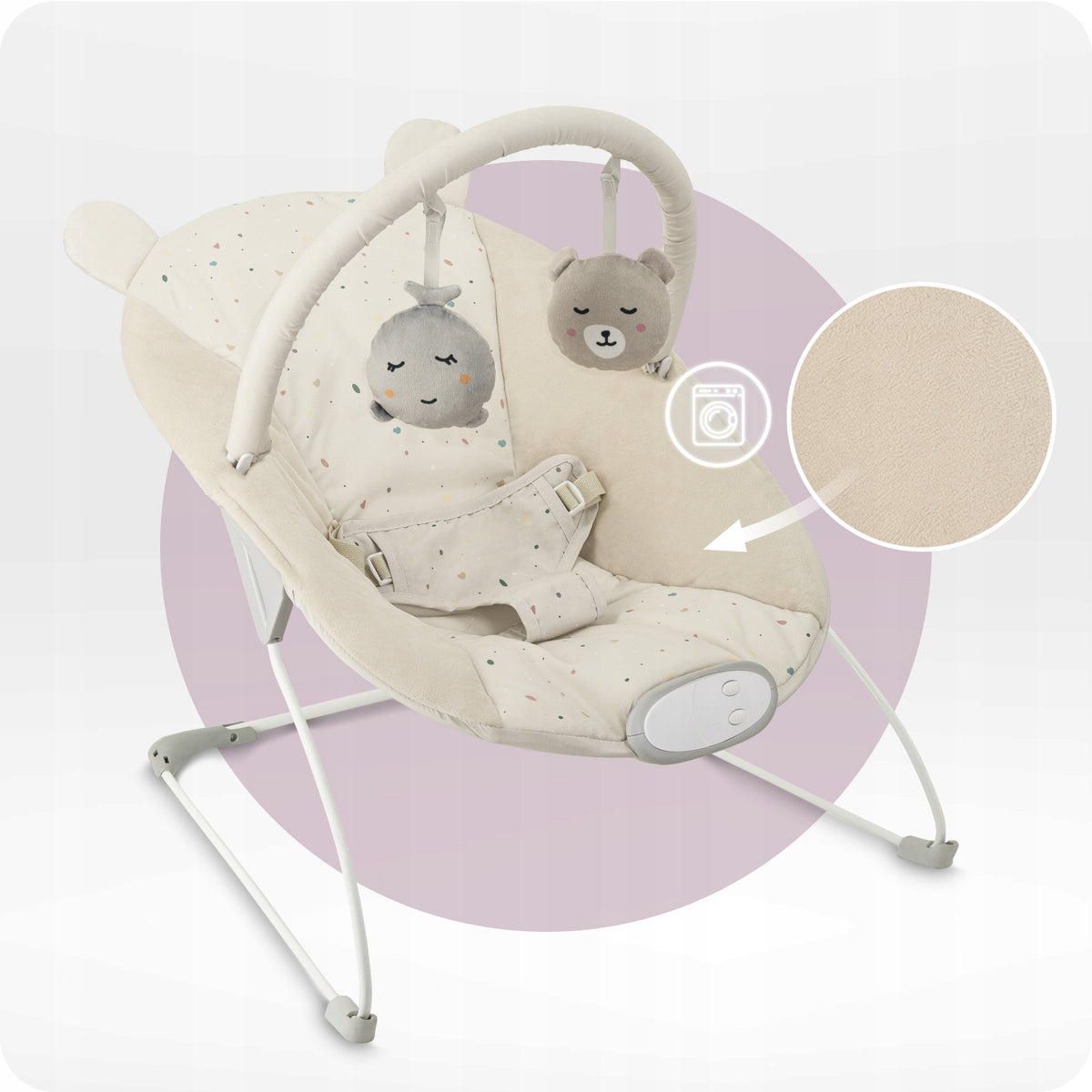 Baby lounger MoMi GLOSSY beige - melodies vibration toy Length 51 cm