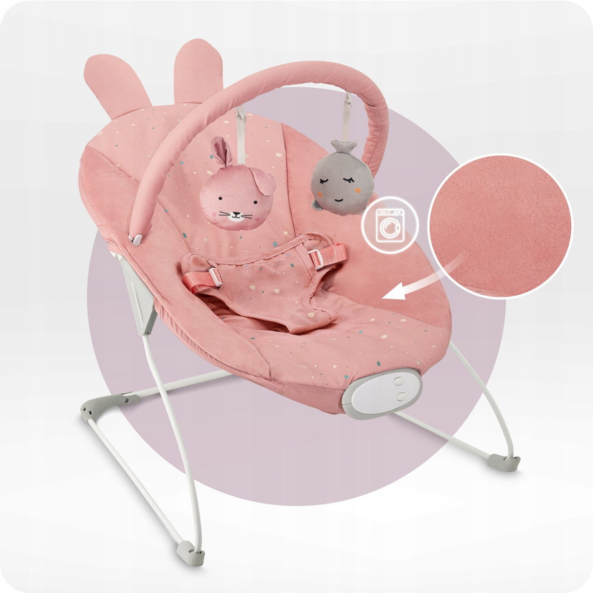 Baby lounger MoMi GLOSSY pink - melodies vibration toy Length 51 cm