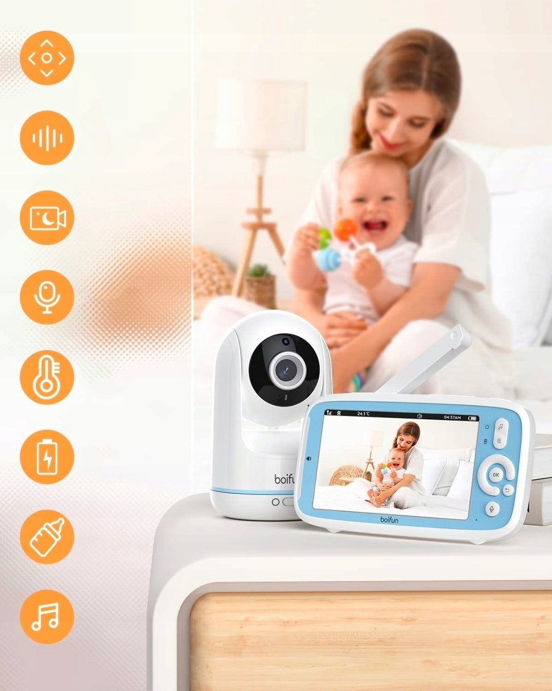 Baby monitor Boifun VB805 Manufacturer code 3050mAh Tryb VOX BOIFUN VB805 5.0'' LCD
