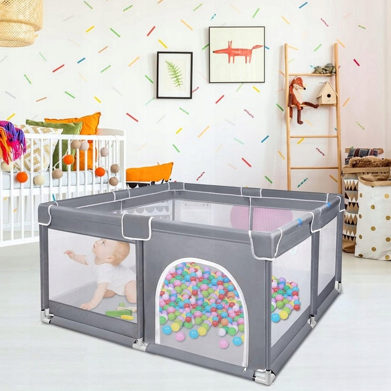 Baby playpen 127x127x68 cm grey large square toys + 12 mascots Manufacturer code kojec