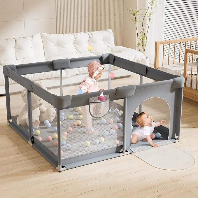 Baby playpen 127x127x68 cm grey large square toys protective