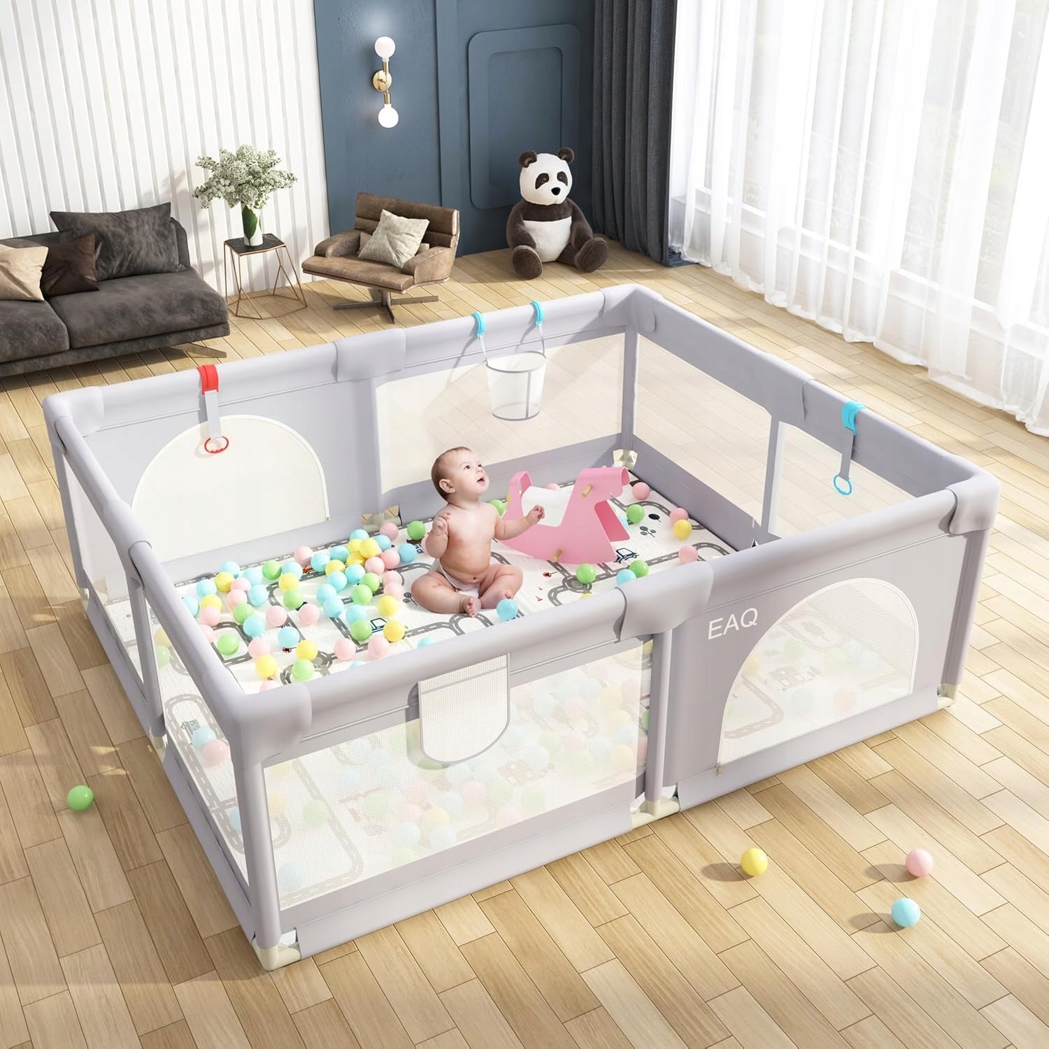 Baby playpen EAQ 180x150 cm large square toys barrier net grey Packaging status original