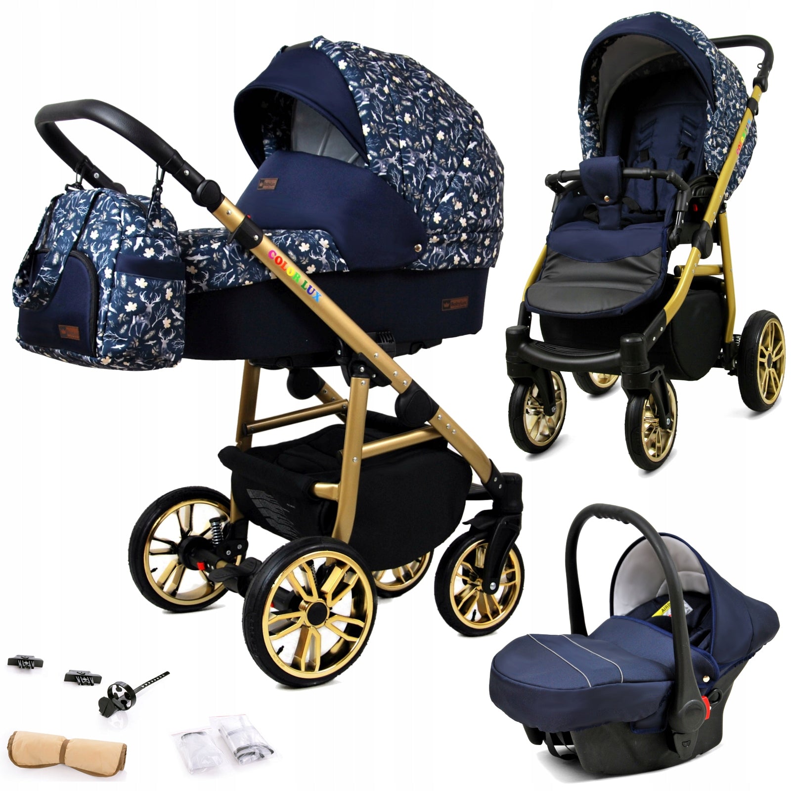Baby stroller 3in1 BabyLux COLORLUX GOLD walking gondola seat bag