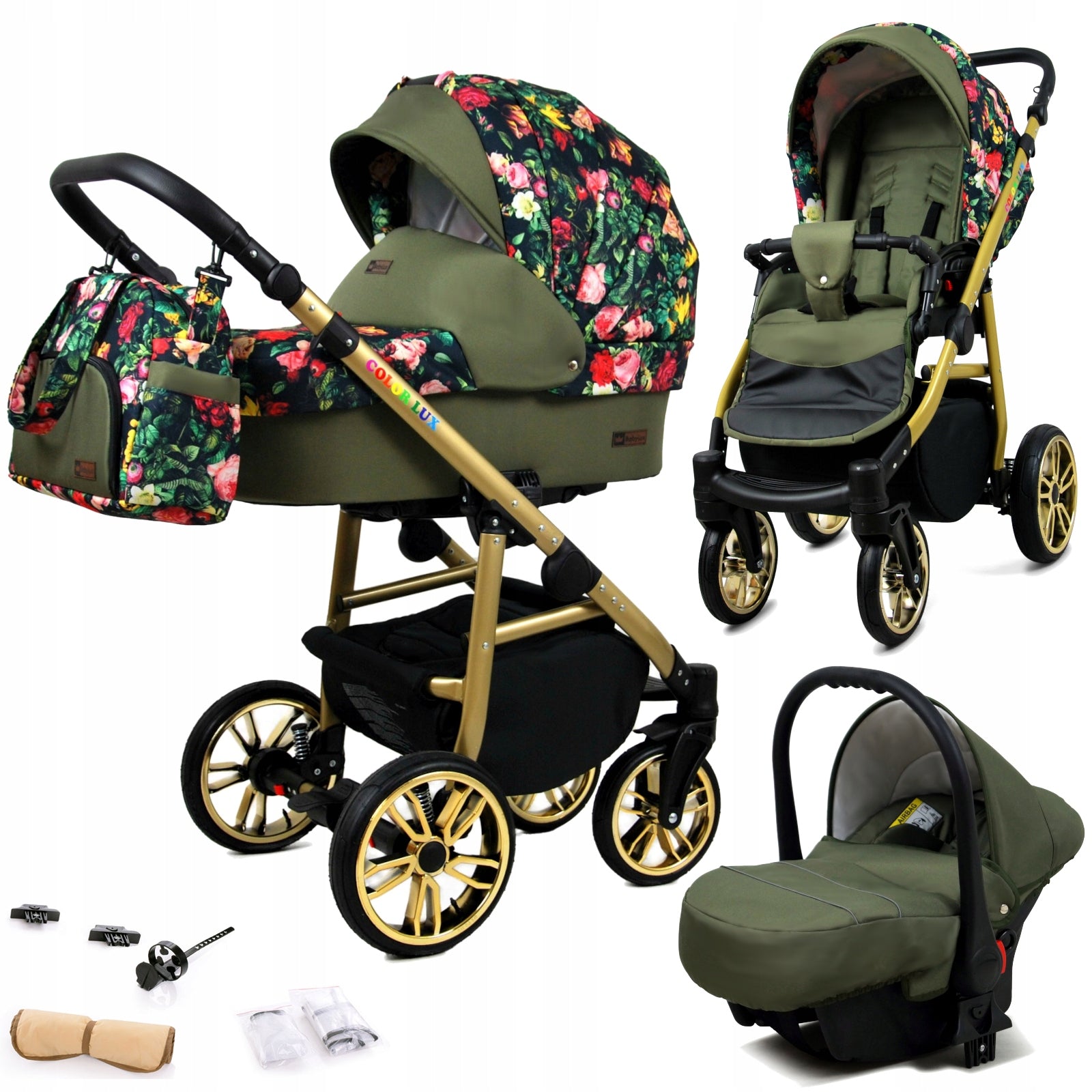 Baby stroller 3in1 BabyLux Colorlux stroller gondola seat with flowers