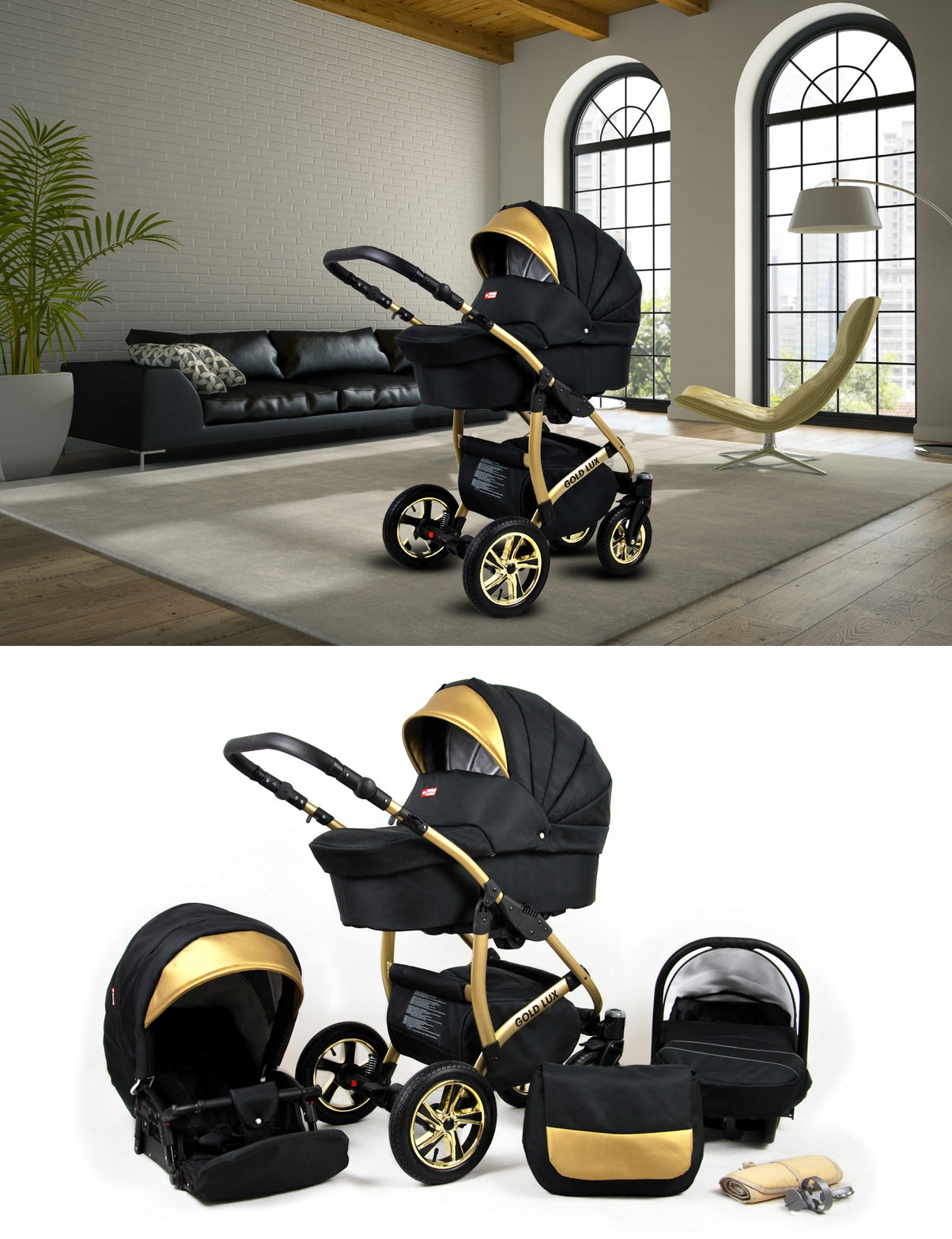 Baby stroller 3in1 BabyLux GOLD LUX gondola stroller car seat Brand BabyLux