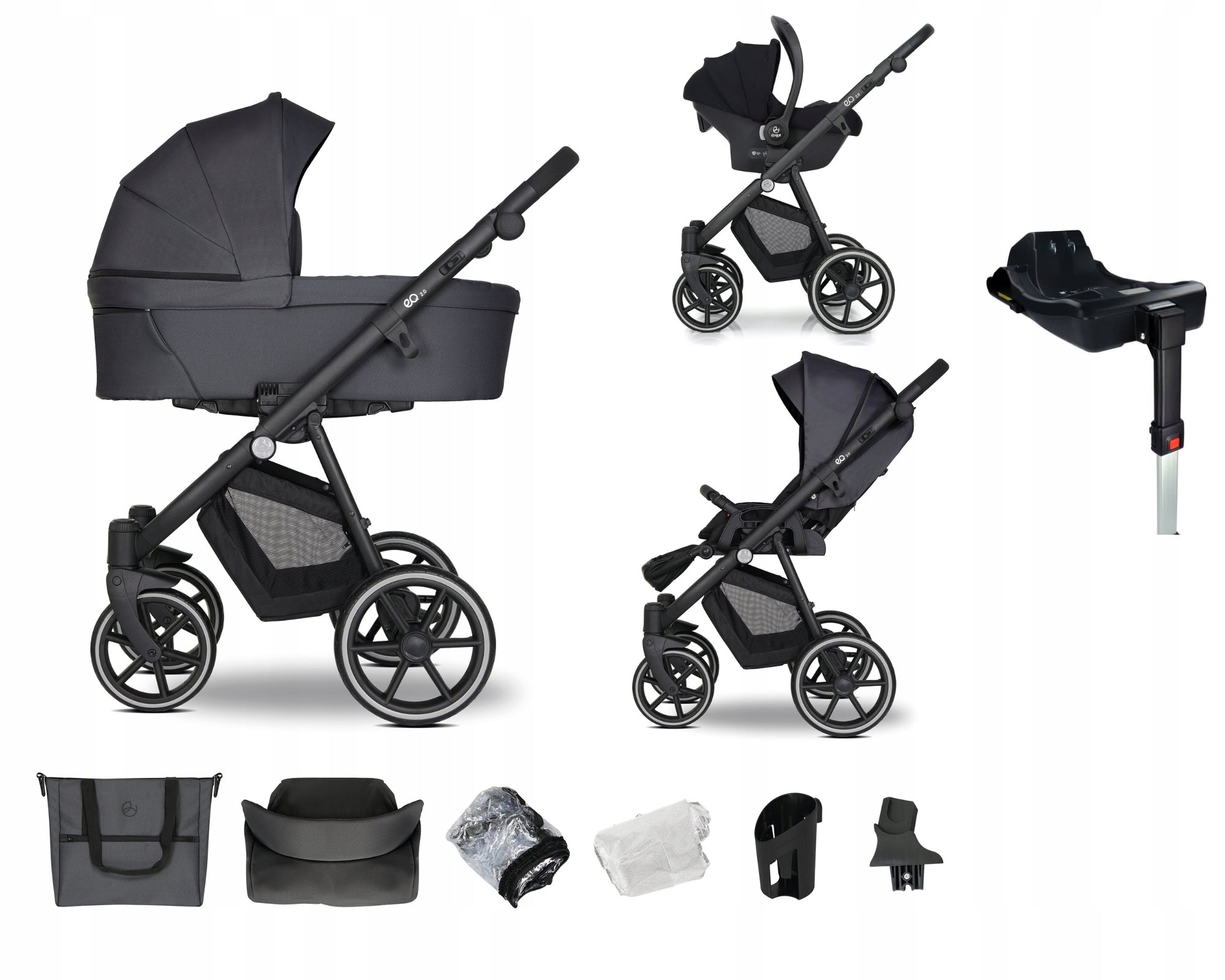 Baby stroller 4in1 EMJOT EQ 2.0 multifunctional access. F.Cosmo base Isofix