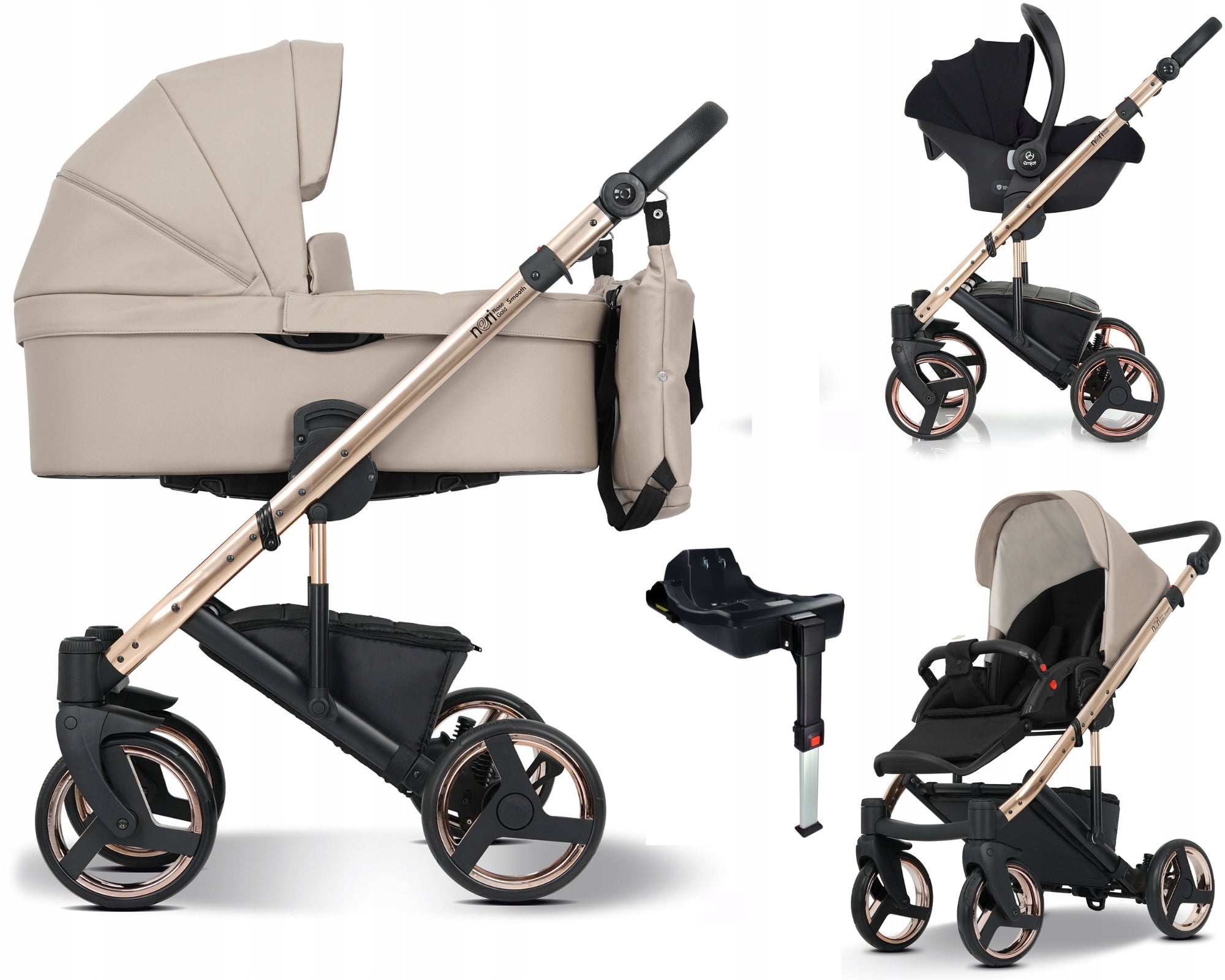 Baby stroller 4in1 EMJOT NERI SMOOTH ROSE GOLD multifunctional base isofix