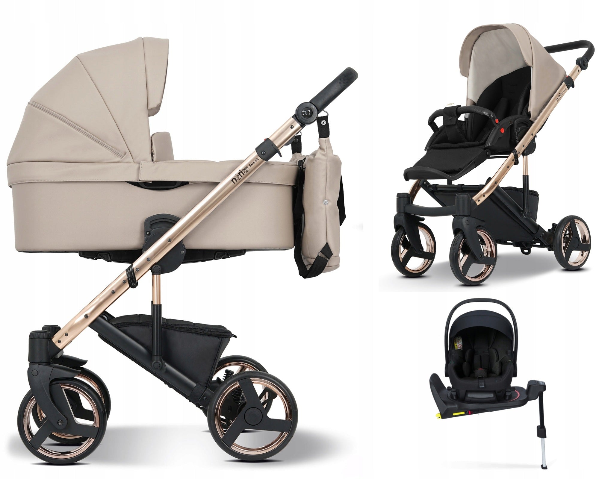 Baby stroller 4in1 EMJOT NERI SMOOTH ROSE GOLD multifunctional base rotation