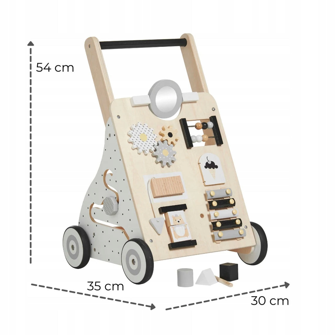Baby walker with manipulation board - wood